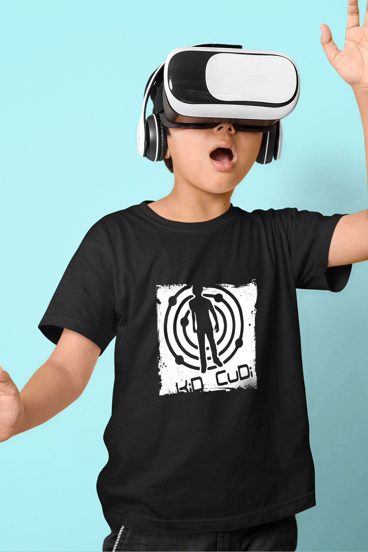 Kid Cudi Baskılı Unisex Siyah Çocuk Tişört