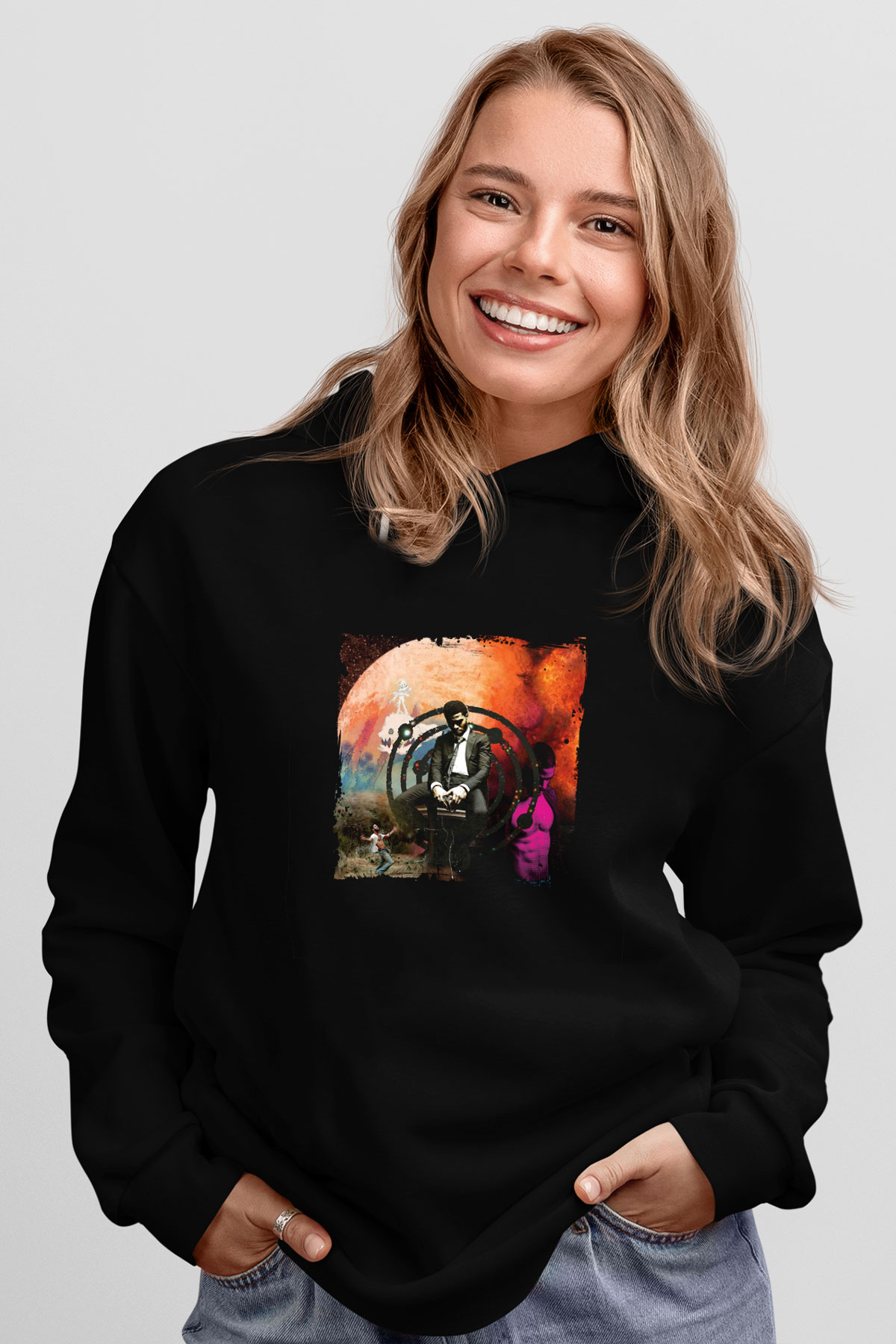 Kid Cudi Baskılı Unisex Siyah Hoodie