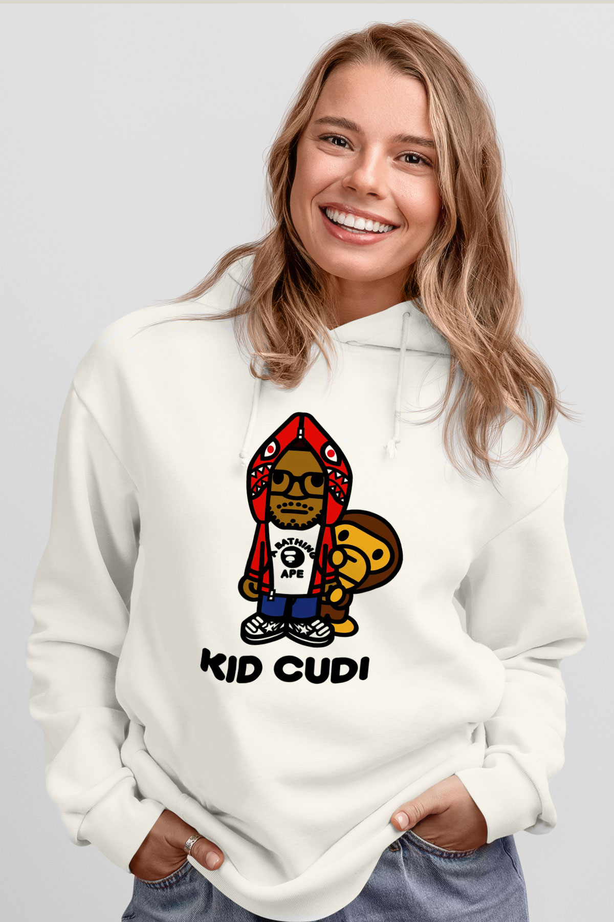Kid Cudi Beyaz Unisex Kapşonlu Sweatshirt
