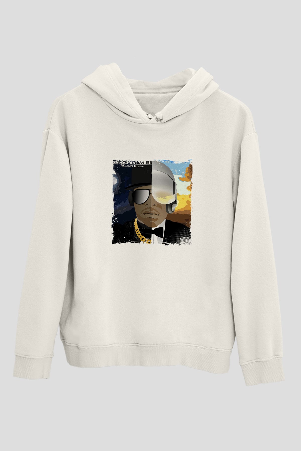 Kid 'n Play Baskılı Unisex Beyaz Kapüşonlu Sweatshirt