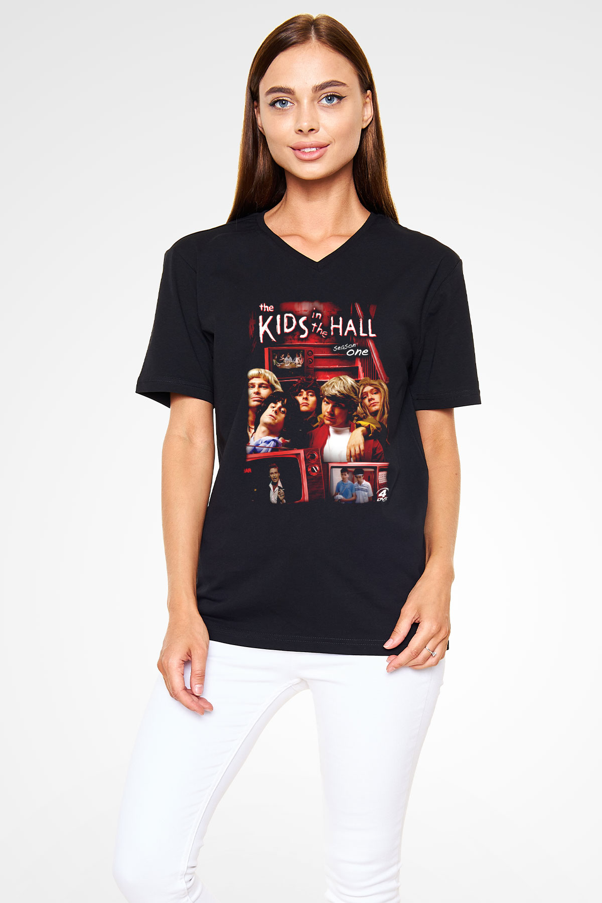 Kids in the Hall Siyah Unisex V Yaka Tişört