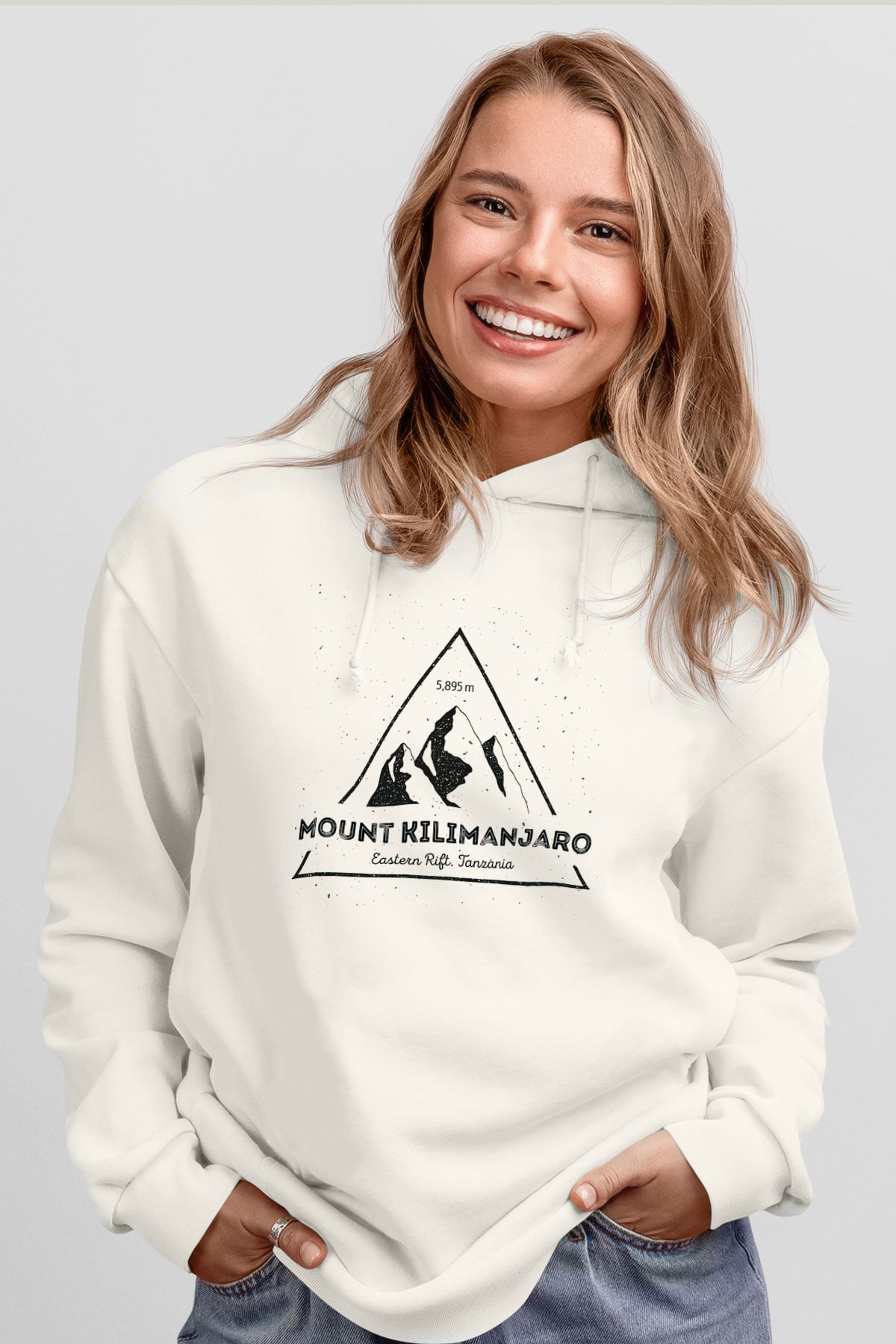 Kilimanjaro Beyaz Unisex Kapşonlu Sweatshirt