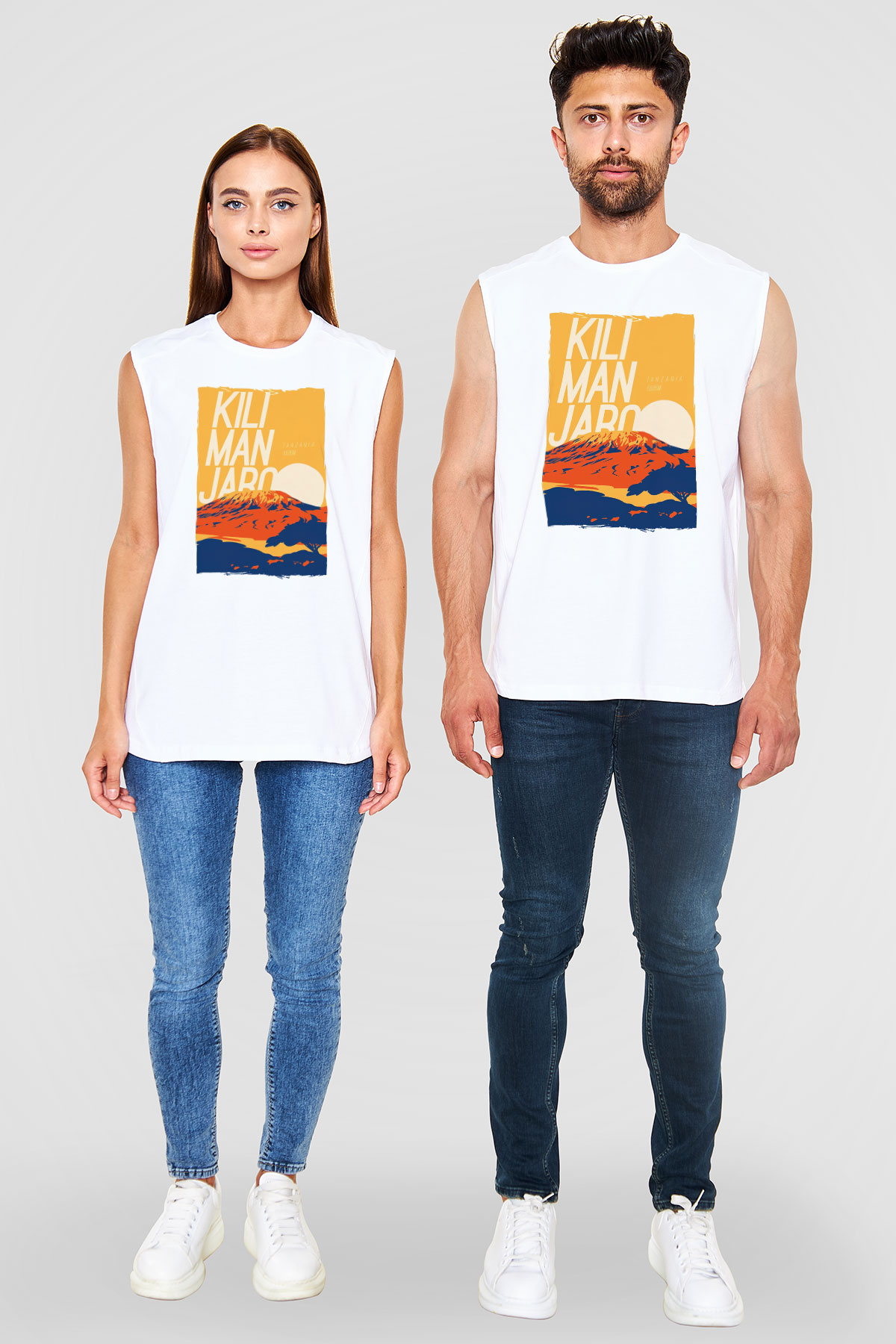 Kilimanjaro Beyaz Unisex Kolsuz Tişört