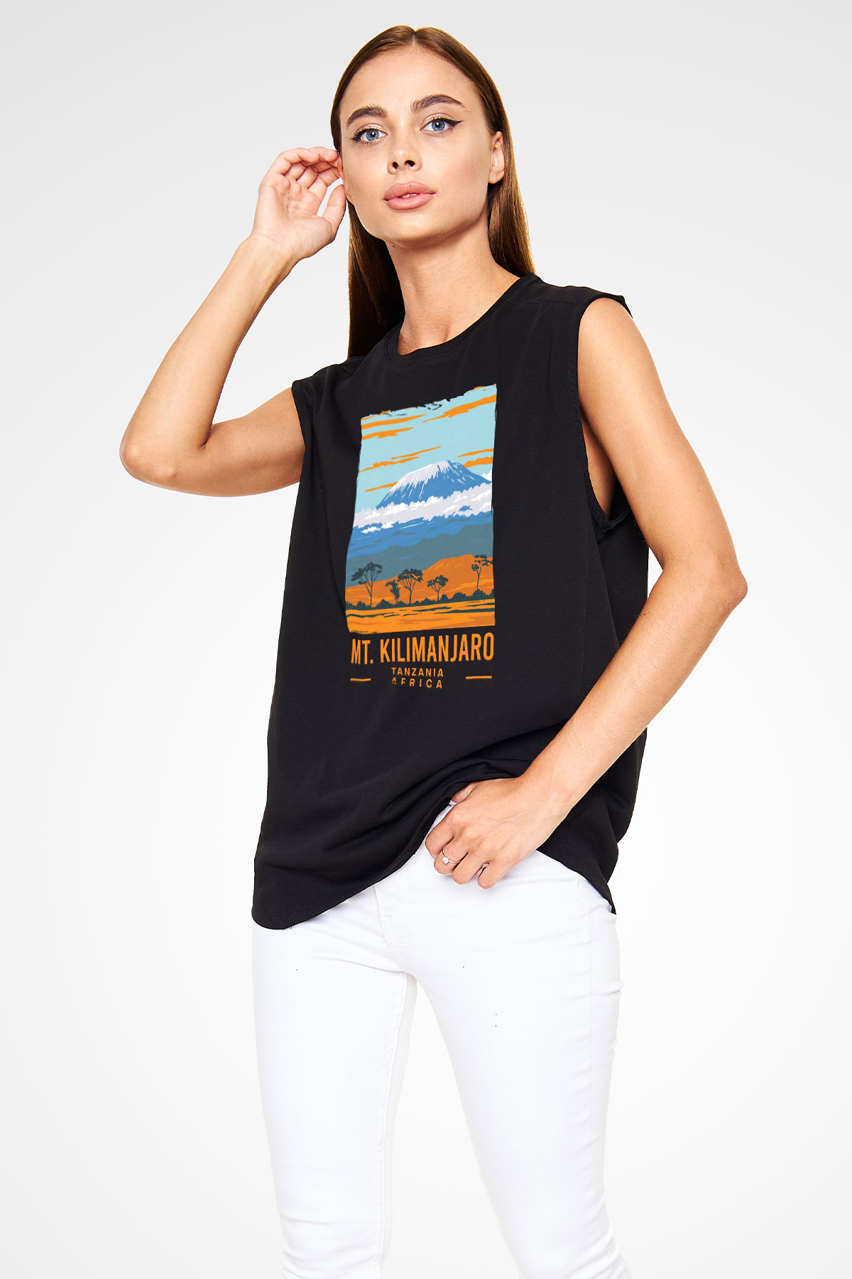 Kilimanjaro Siyah Unisex Kolsuz Tişört