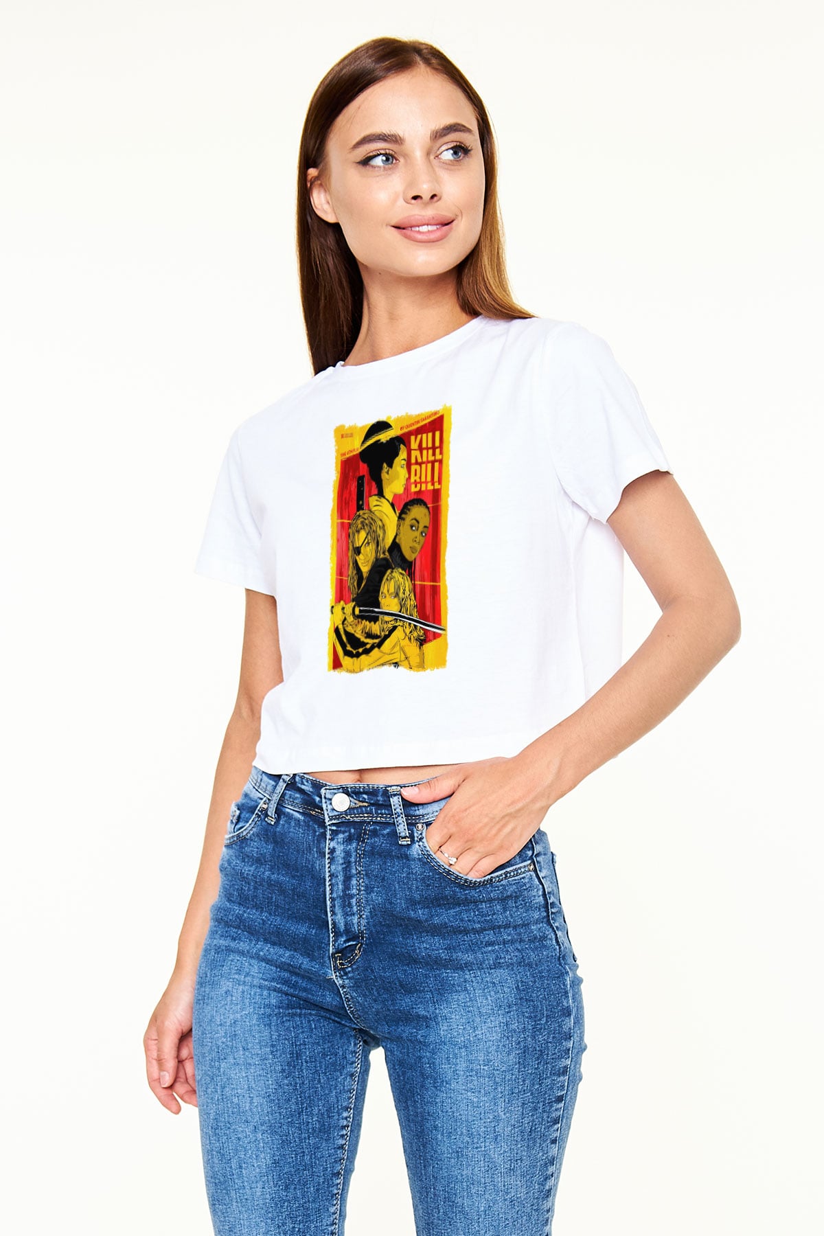 Kill Bill Beyaz  Crop Top Tişört