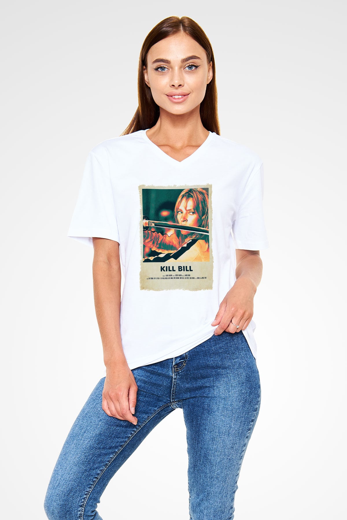 Kill Bill Beyaz Unisex V Yaka Tişört