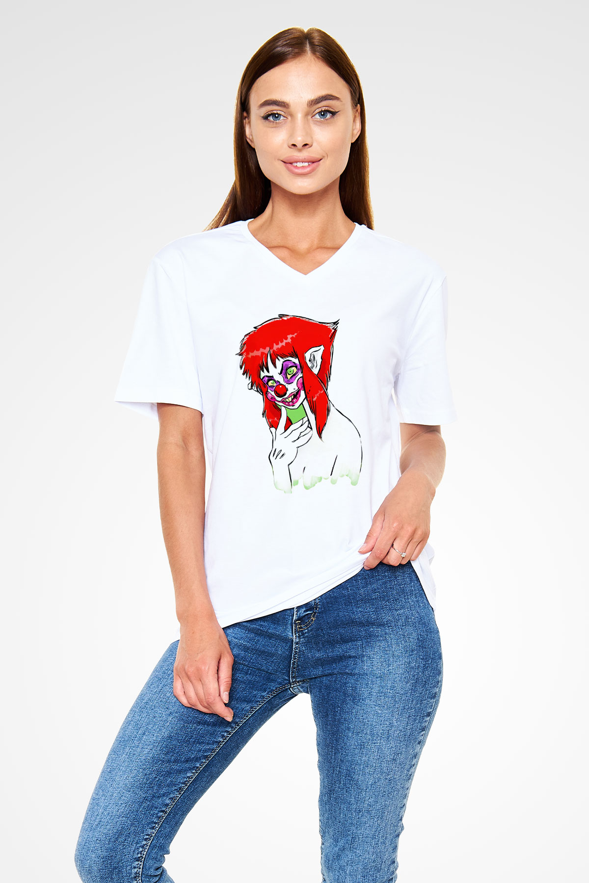 Killer Klowns from Outer Space Beyaz Unisex  V Yaka Tişört
