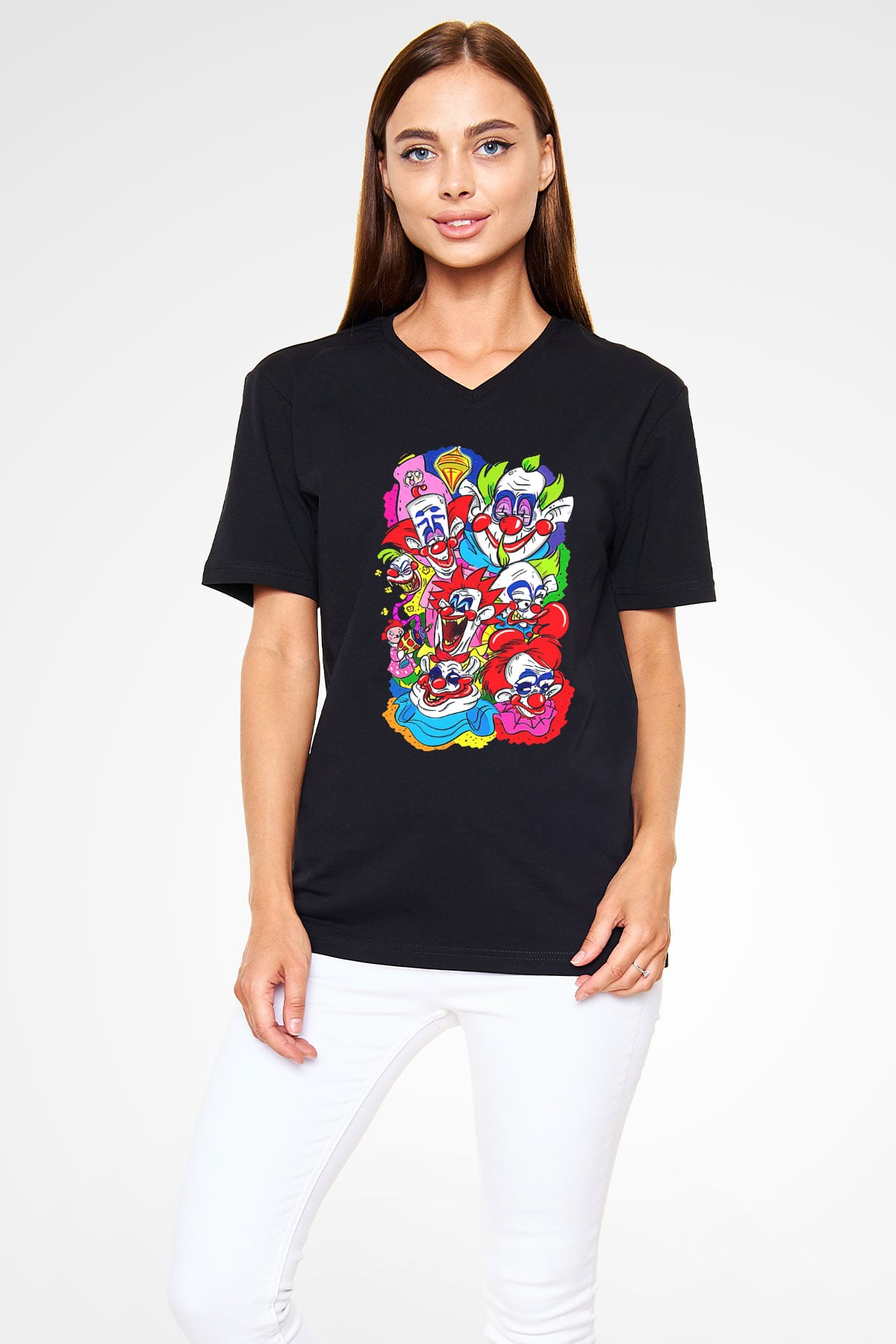 Killer Klowns from Outer Space Siyah Unisex  V Yaka Tişört
