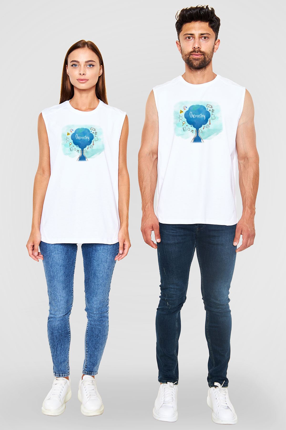 Kimya Formülleri Baskılı Unisex Beyaz Kolsuz Tişört