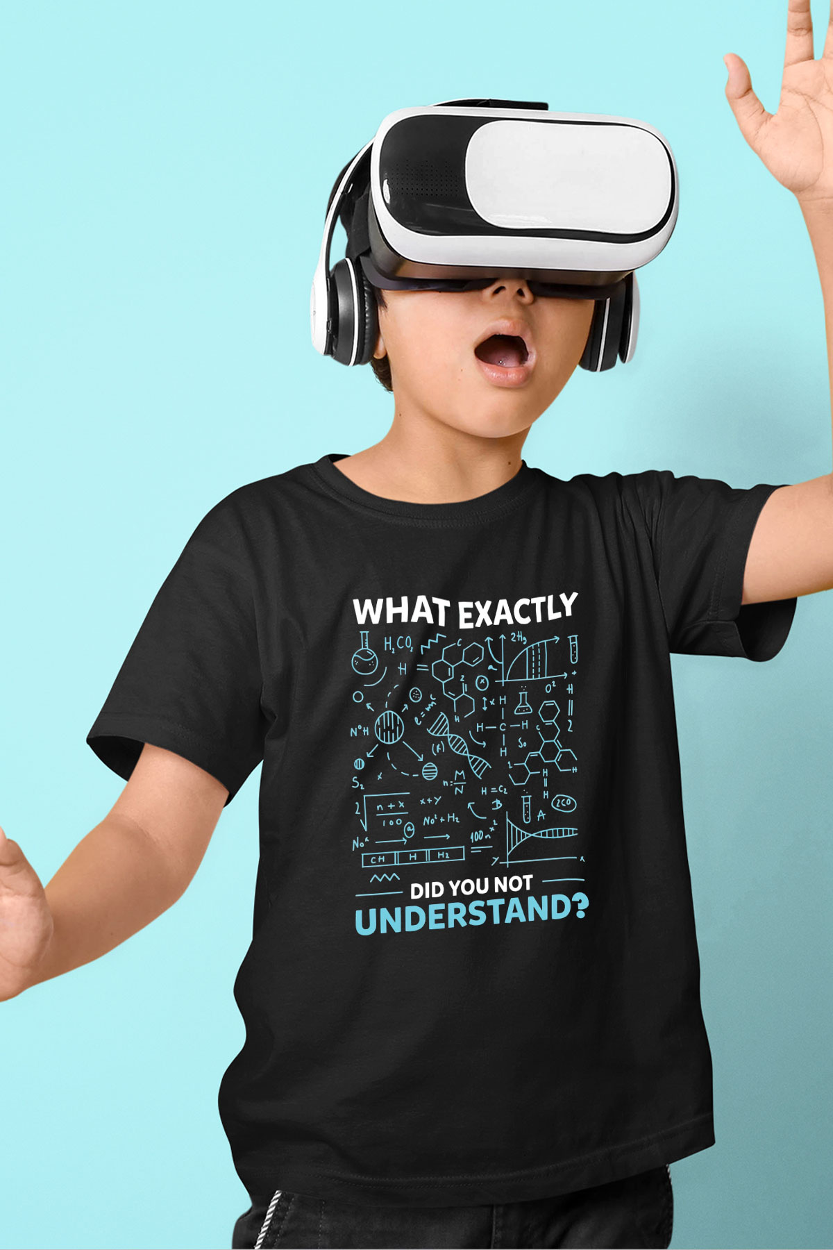 Kimya Formülleri Baskılı Unisex Siyah Çocuk Tişörtü - Tshirt