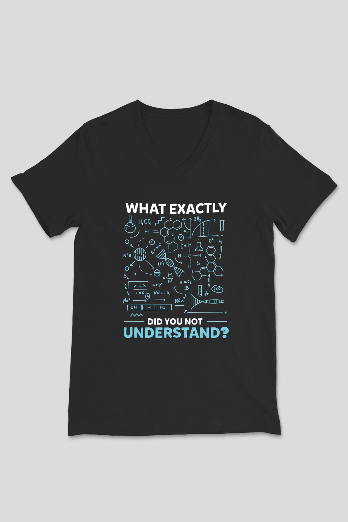 Kimya Formülleri Baskılı Unisex V Yaka Siyah Tİşört - Tshirt