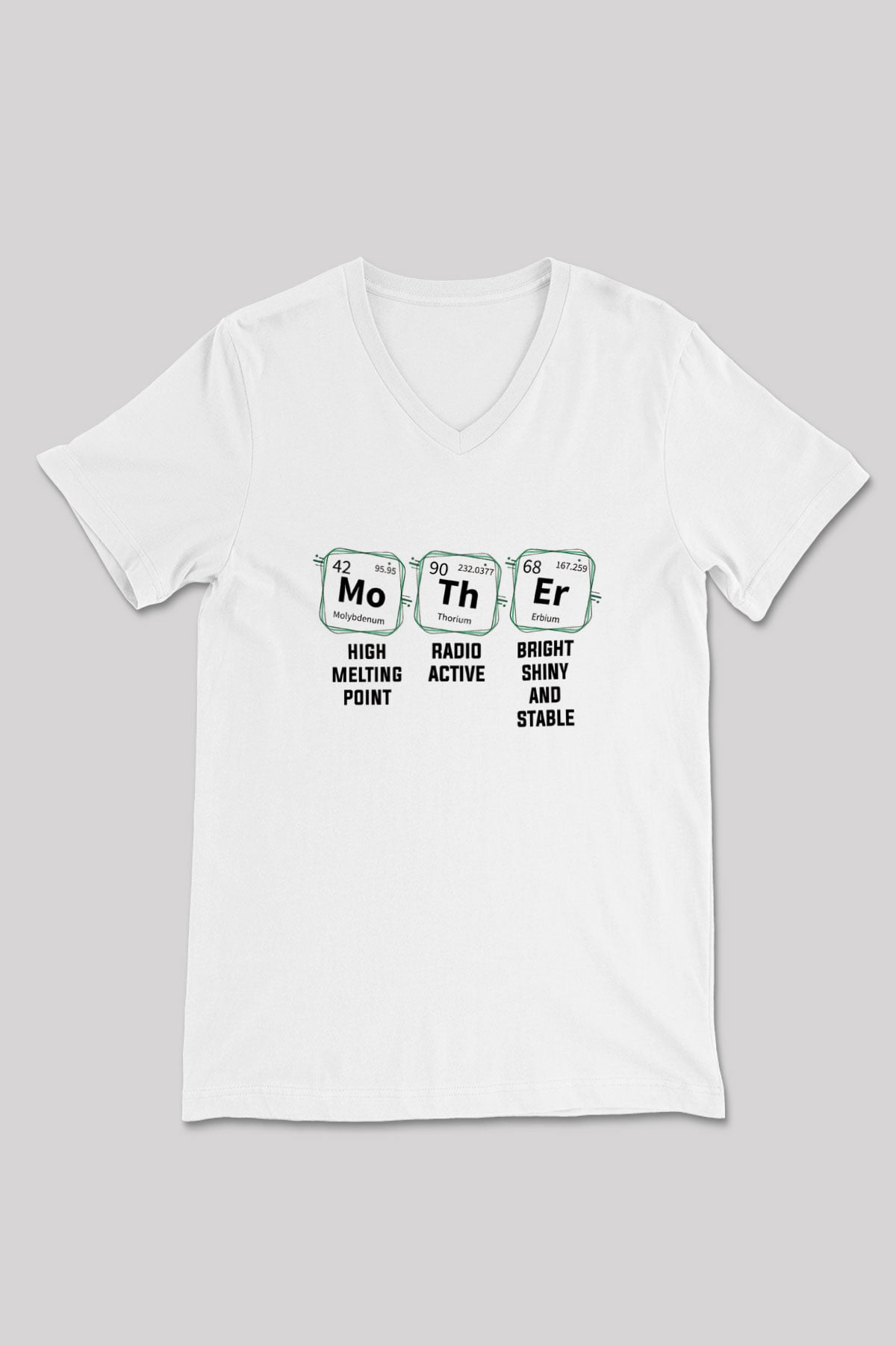Kimya Periyodik Tablo Anne Baskılı Unisex V Yaka Beyaz Tişört - Tshirt