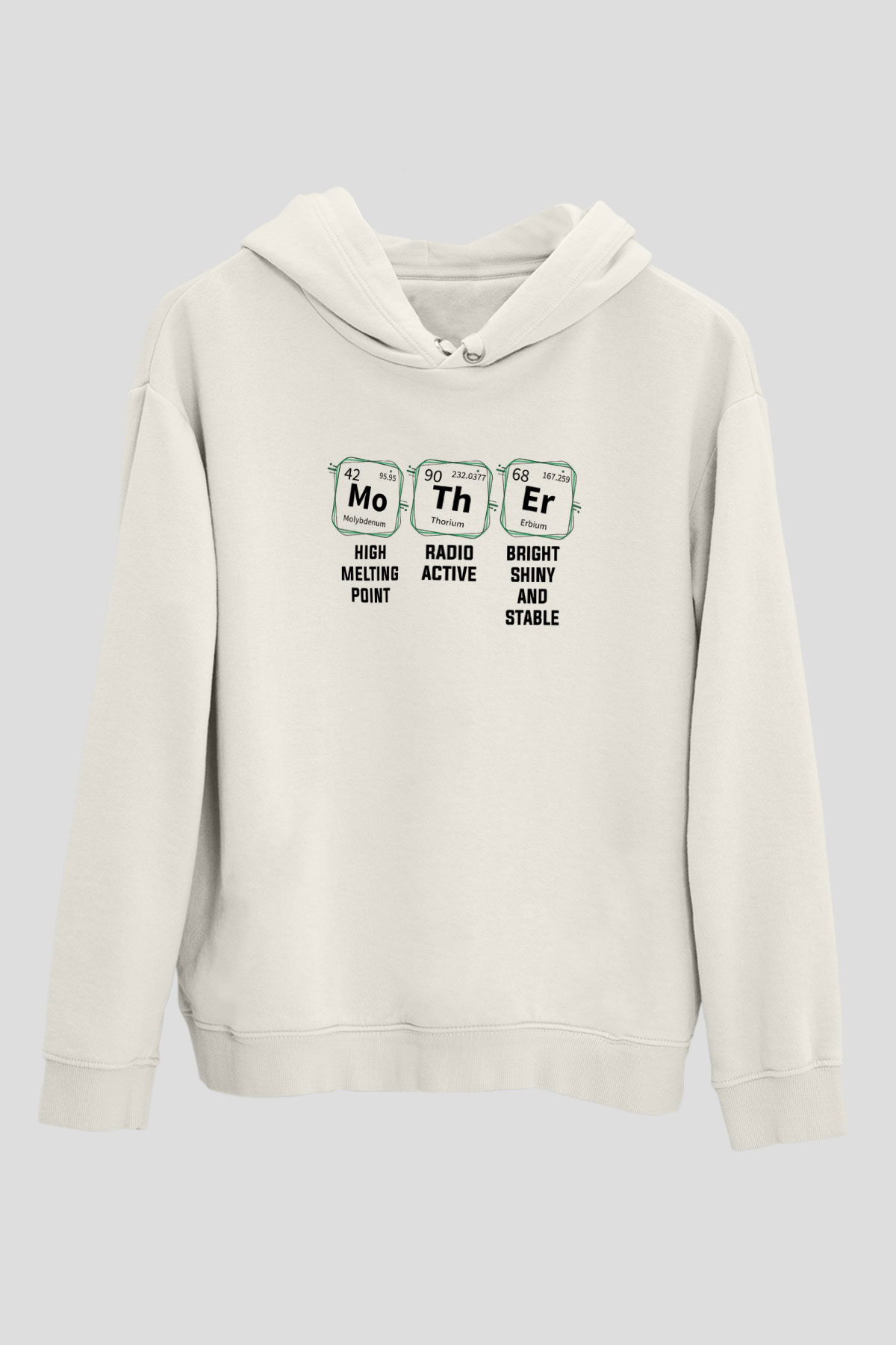Kimya Periyodik Tablo Anne Baskılı Unisex Ekru Hoodie