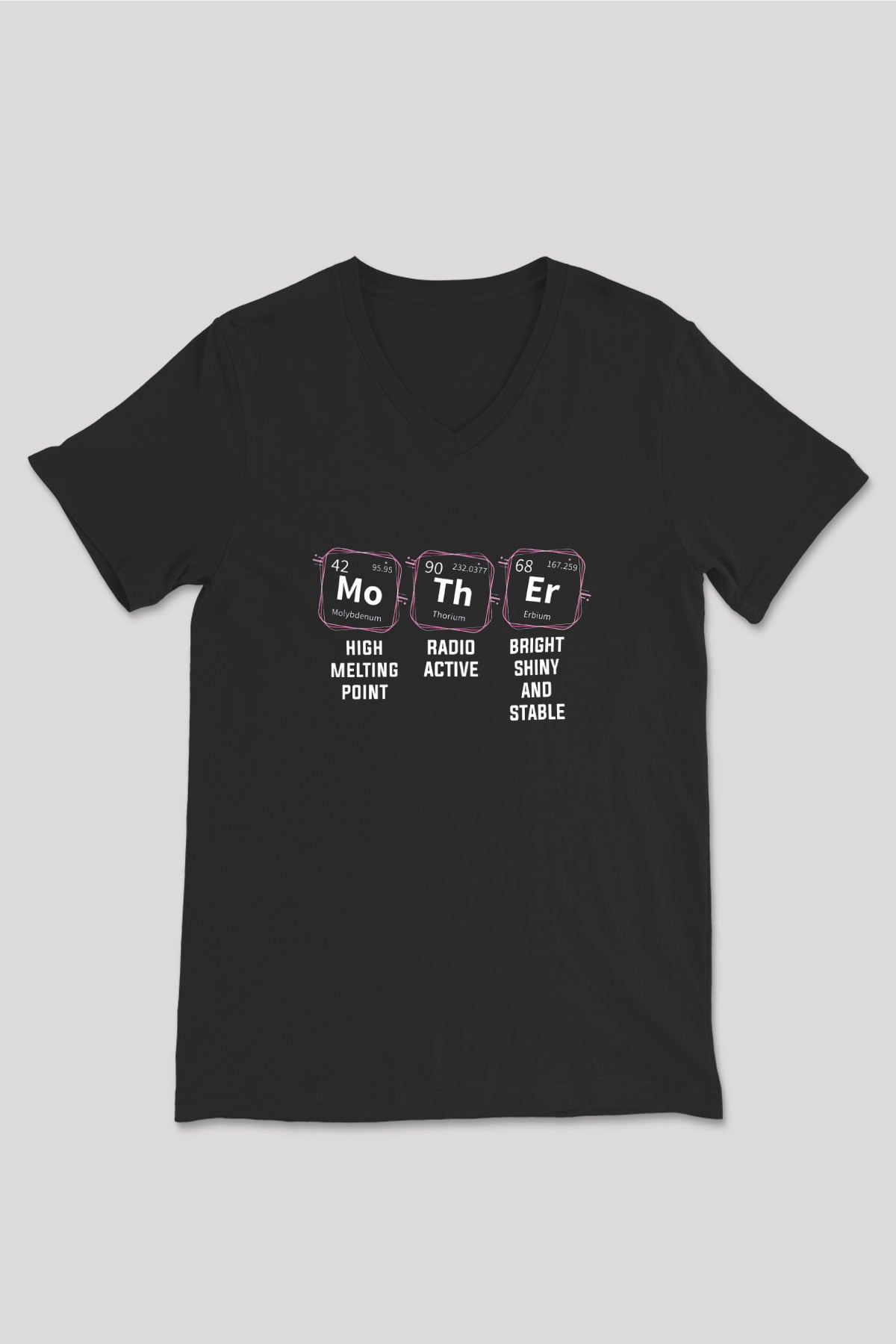 Kimya Periyodik Tablo Anne Baskılı Unisex V Yaka Siyah Tİşört - Tshirt