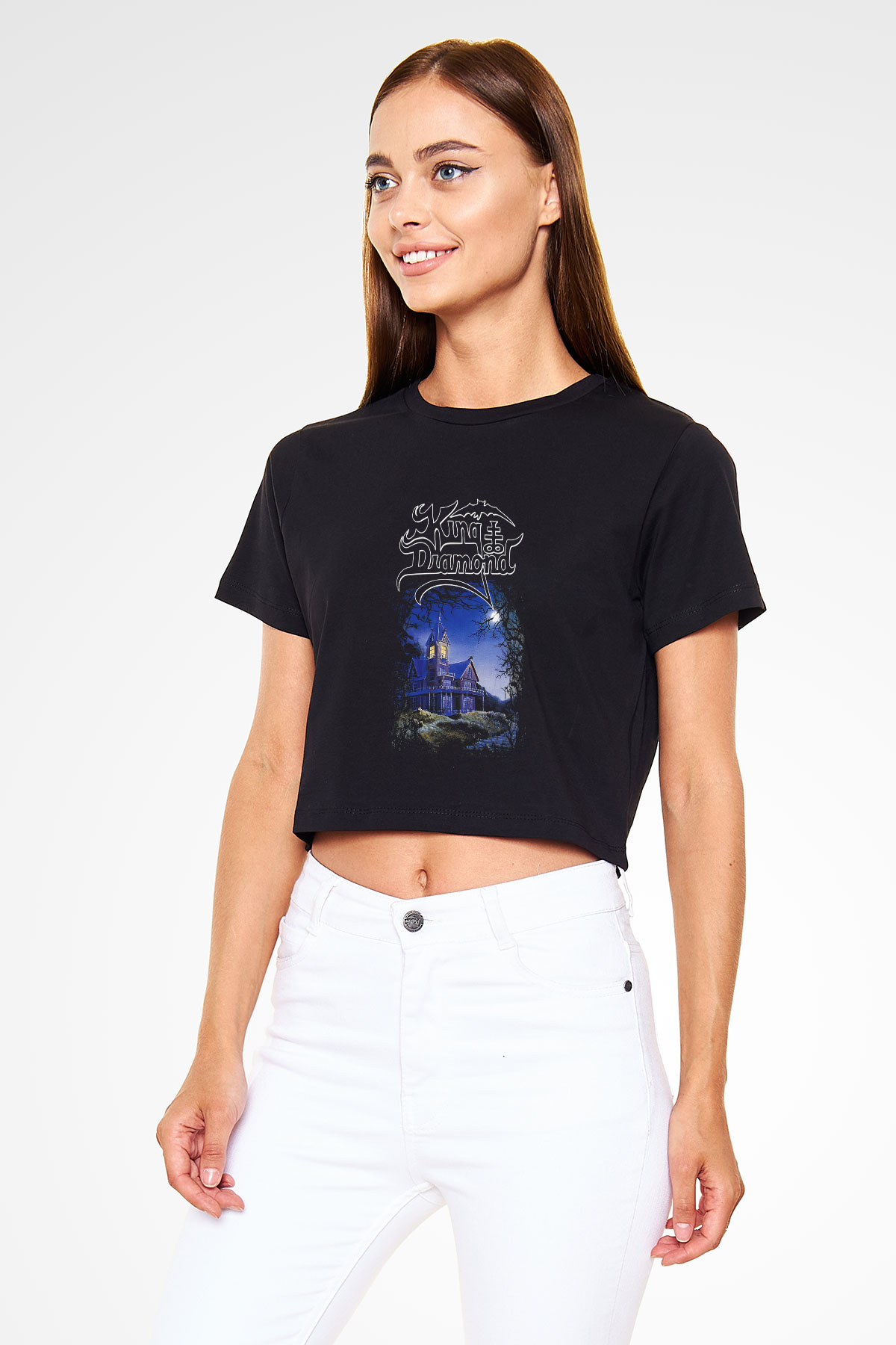 King Diamond Siyah Crop Top Tişört
