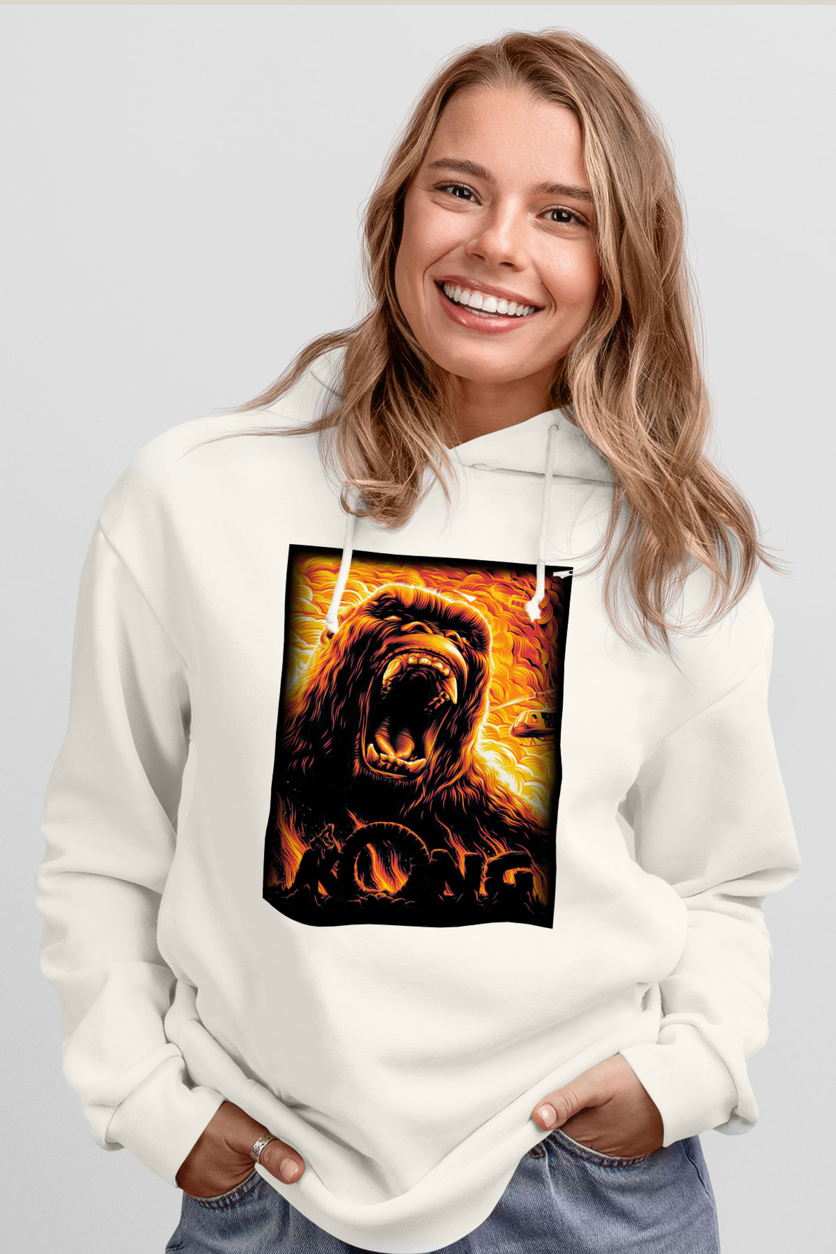 King Kong Beyaz Unisex Hoodie