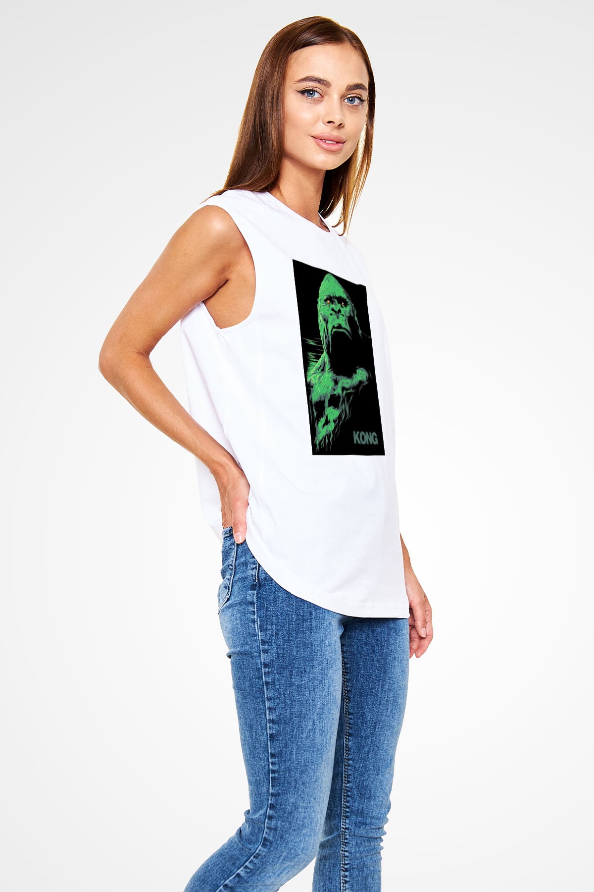 King Kong Beyaz Unisex Kolsuz Tişört