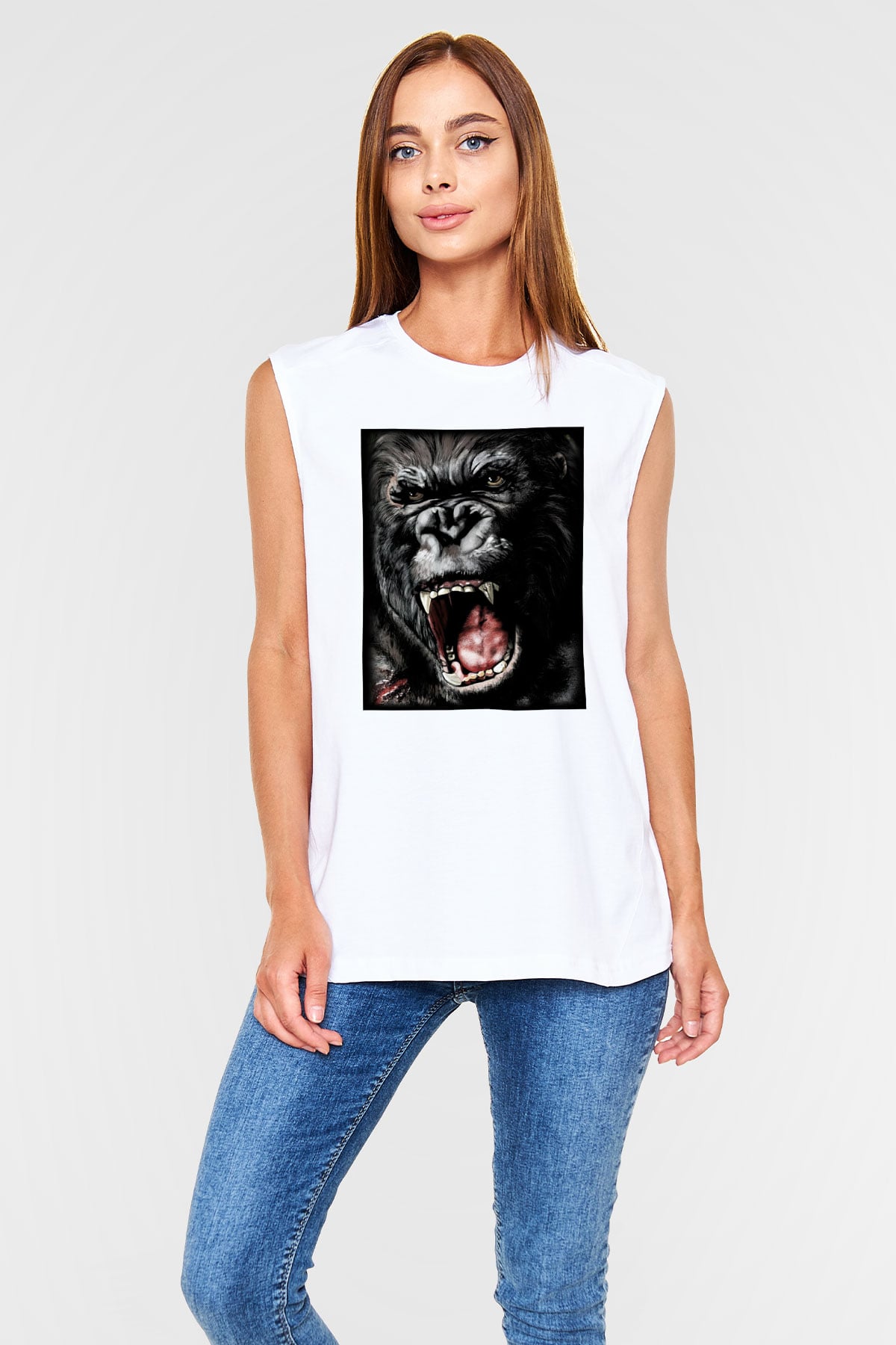 King Kong Beyaz Unisex Kolsuz Tişört