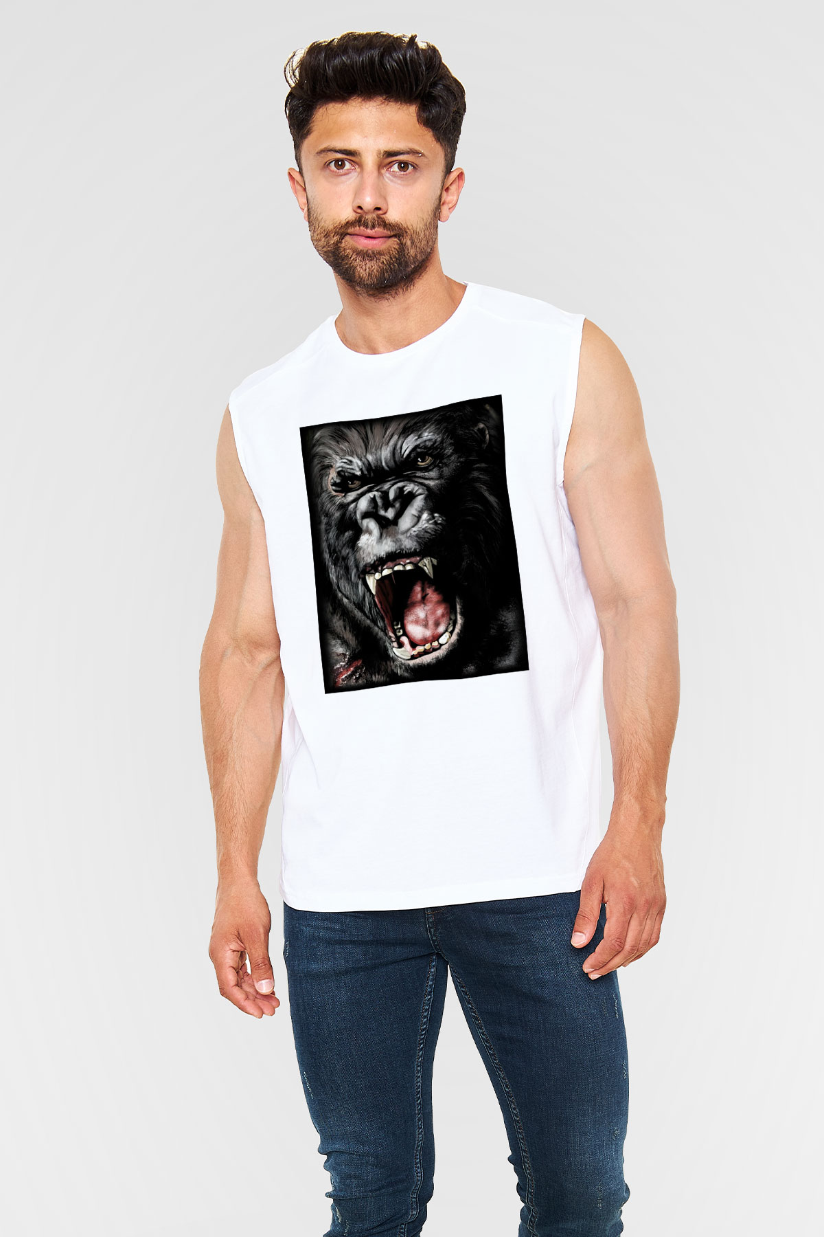 King Kong Beyaz Unisex Kolsuz Tişört