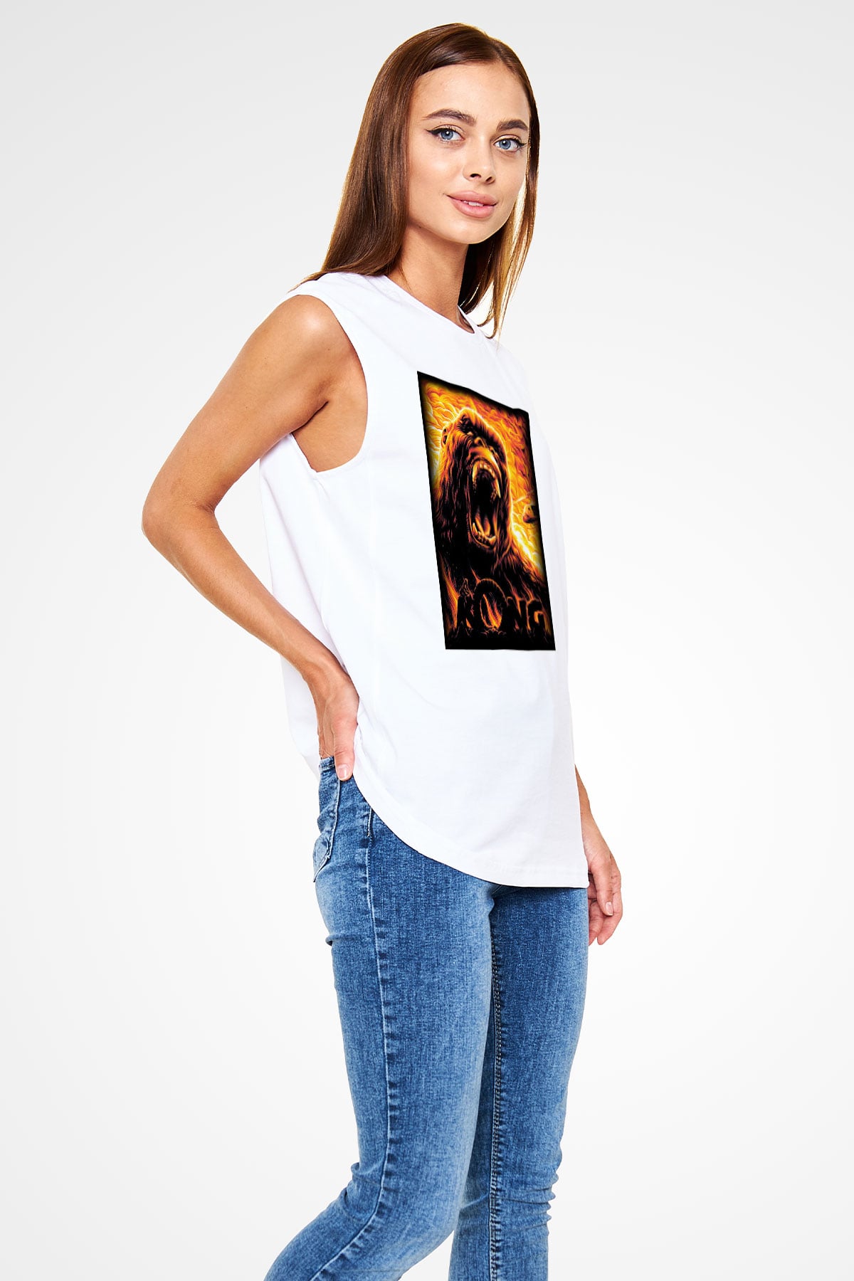 King Kong Beyaz Unisex Kolsuz Tişört