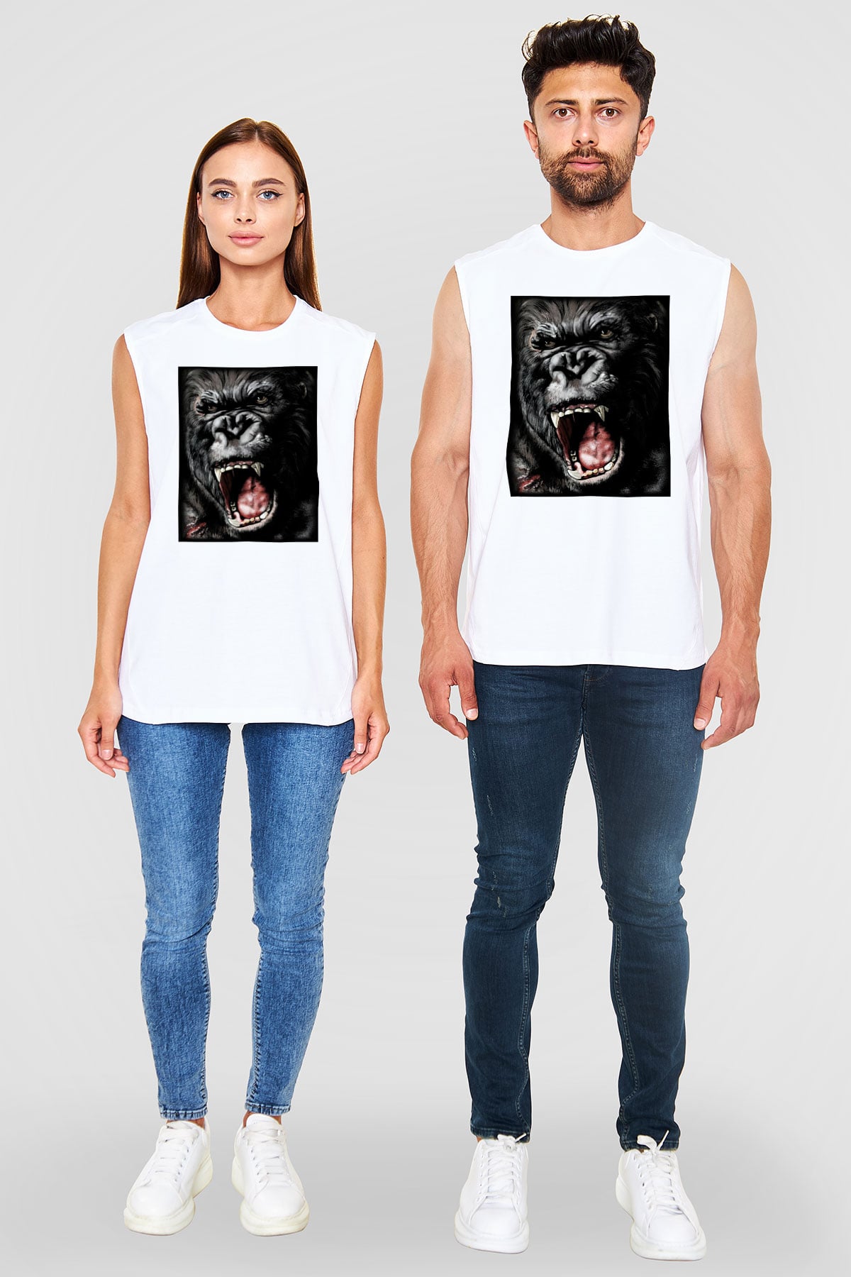 King Kong Beyaz Unisex Kolsuz Tişört
