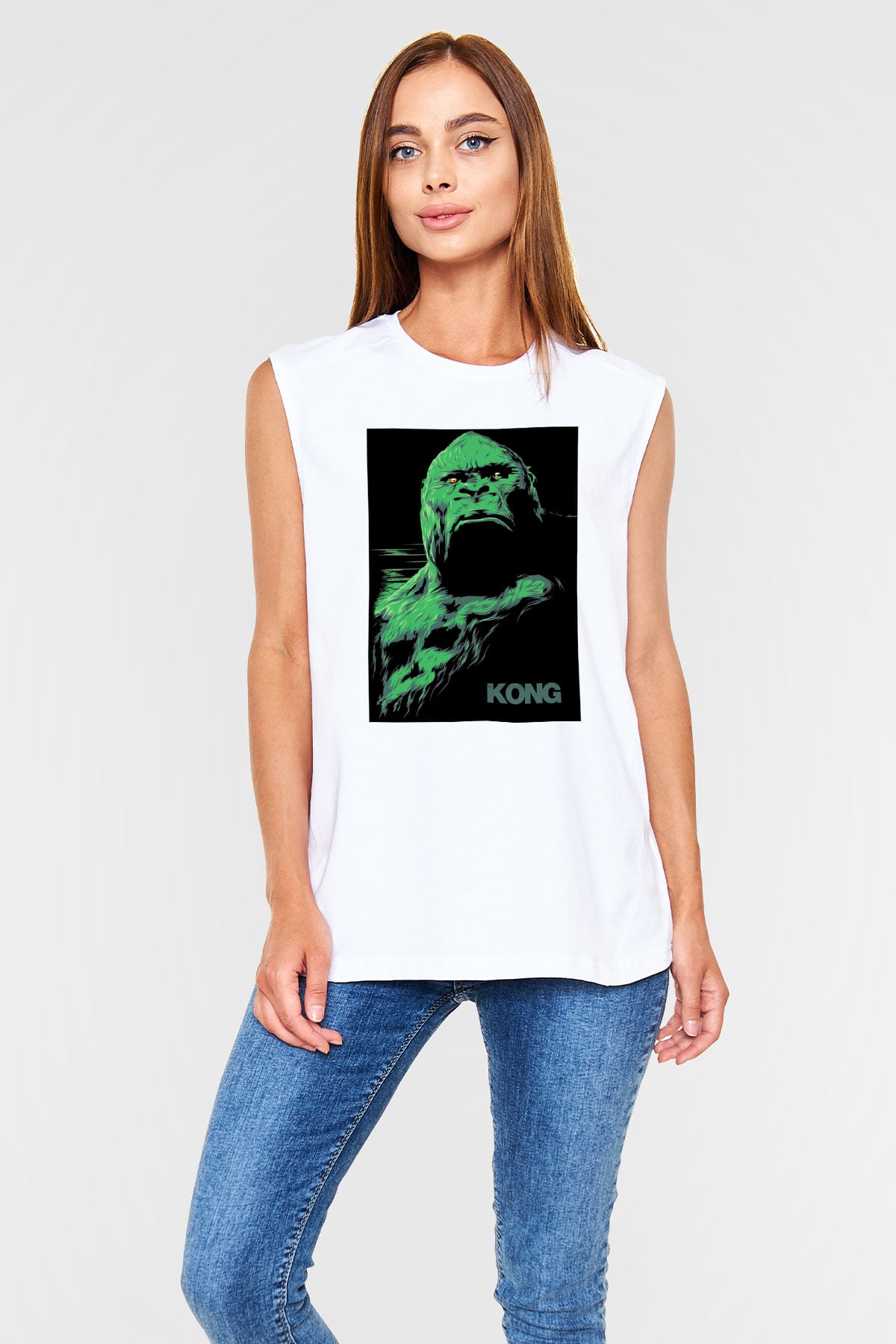 King Kong Beyaz Unisex Kolsuz Tişört