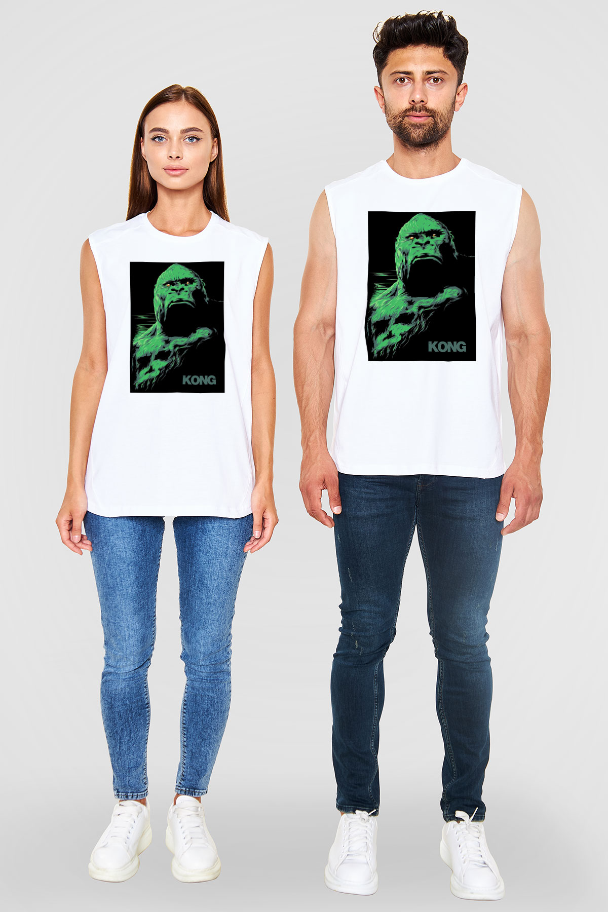 King Kong Beyaz Unisex Kolsuz Tişört