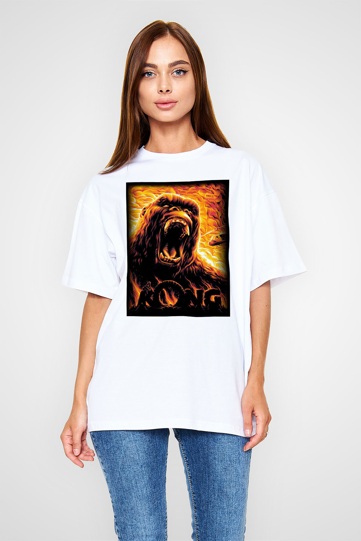 King Kong Beyaz Unisex Oversize Tişört T-Shirt