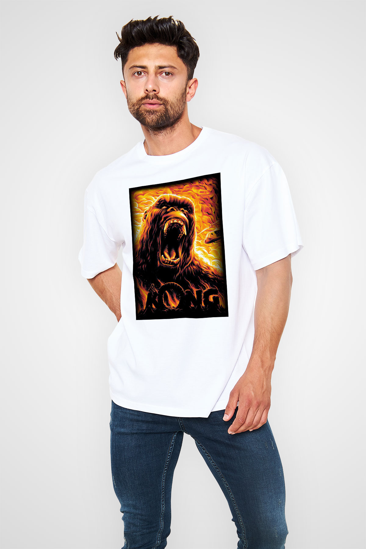 King Kong Beyaz Unisex Oversize Tişört T-Shirt