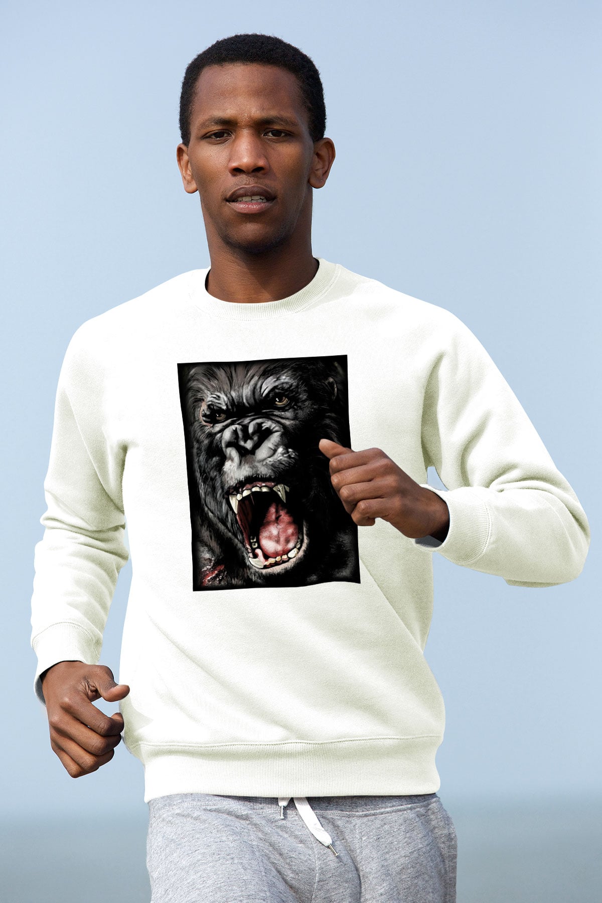King Kong Beyaz Unisex Sweatshirt