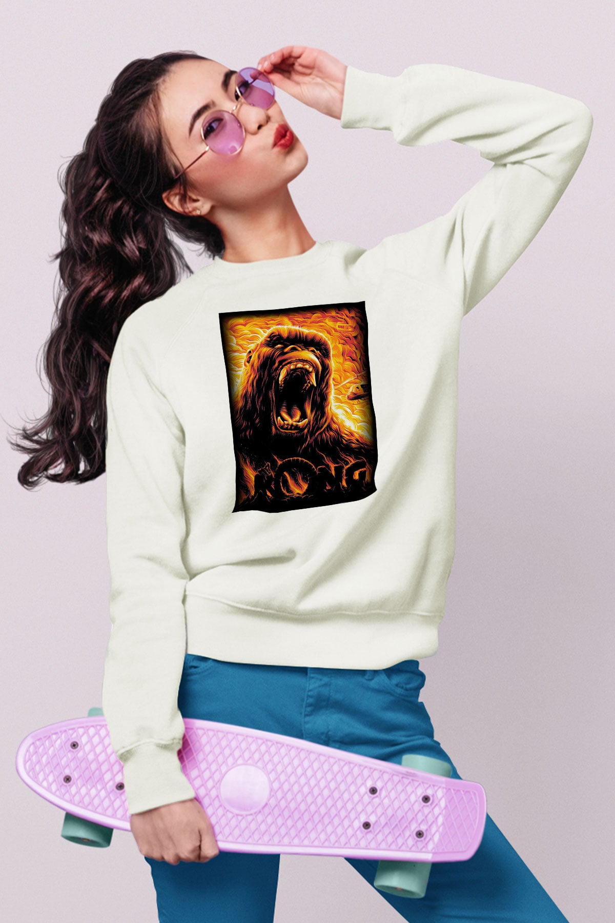 King Kong Beyaz Unisex Sweatshirt