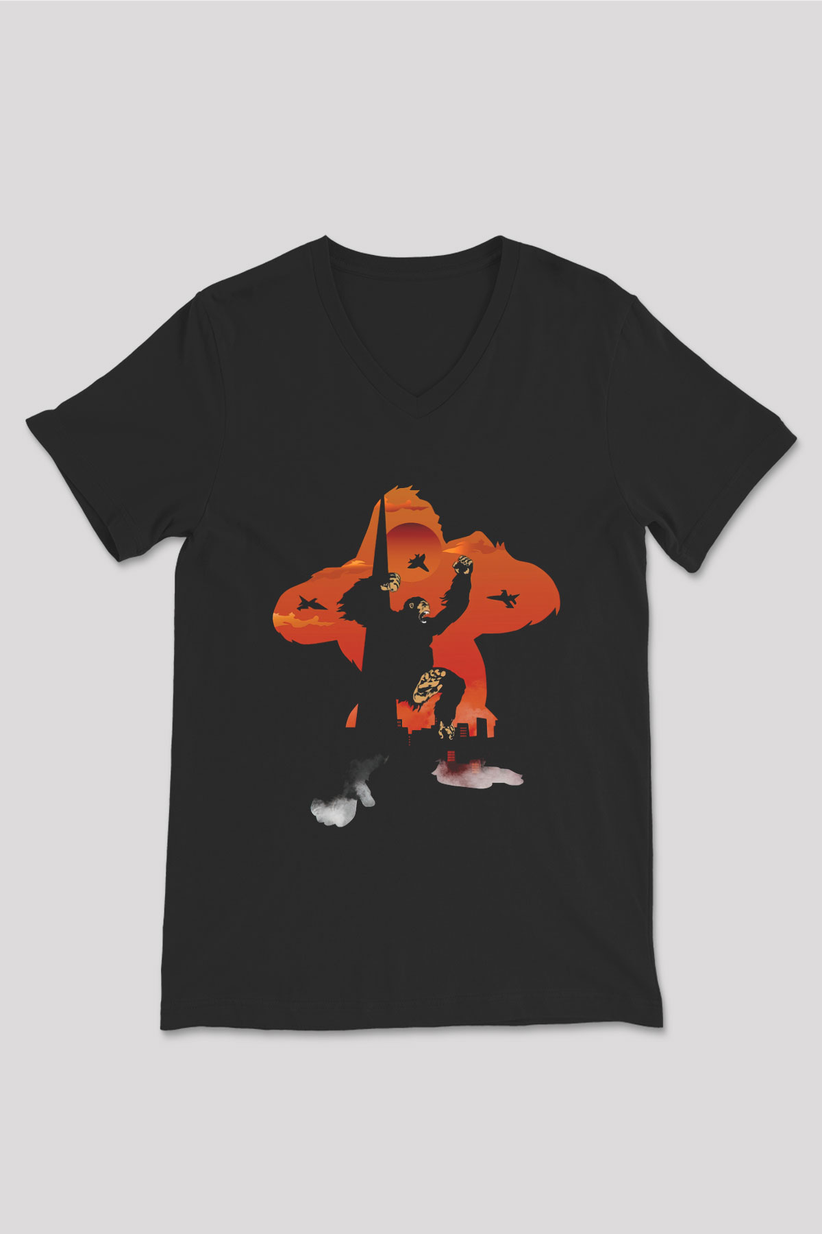 King Kong Siyah Unisex V Yaka Tişört