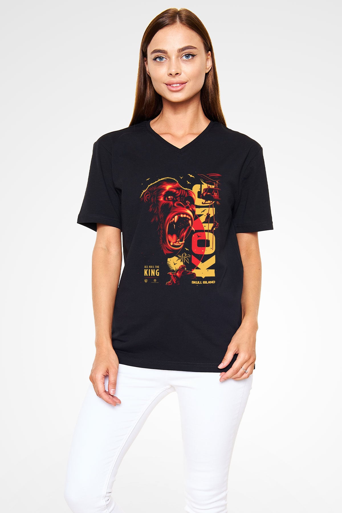 King Kong Siyah Unisex V Yaka Tişört T-Shirt