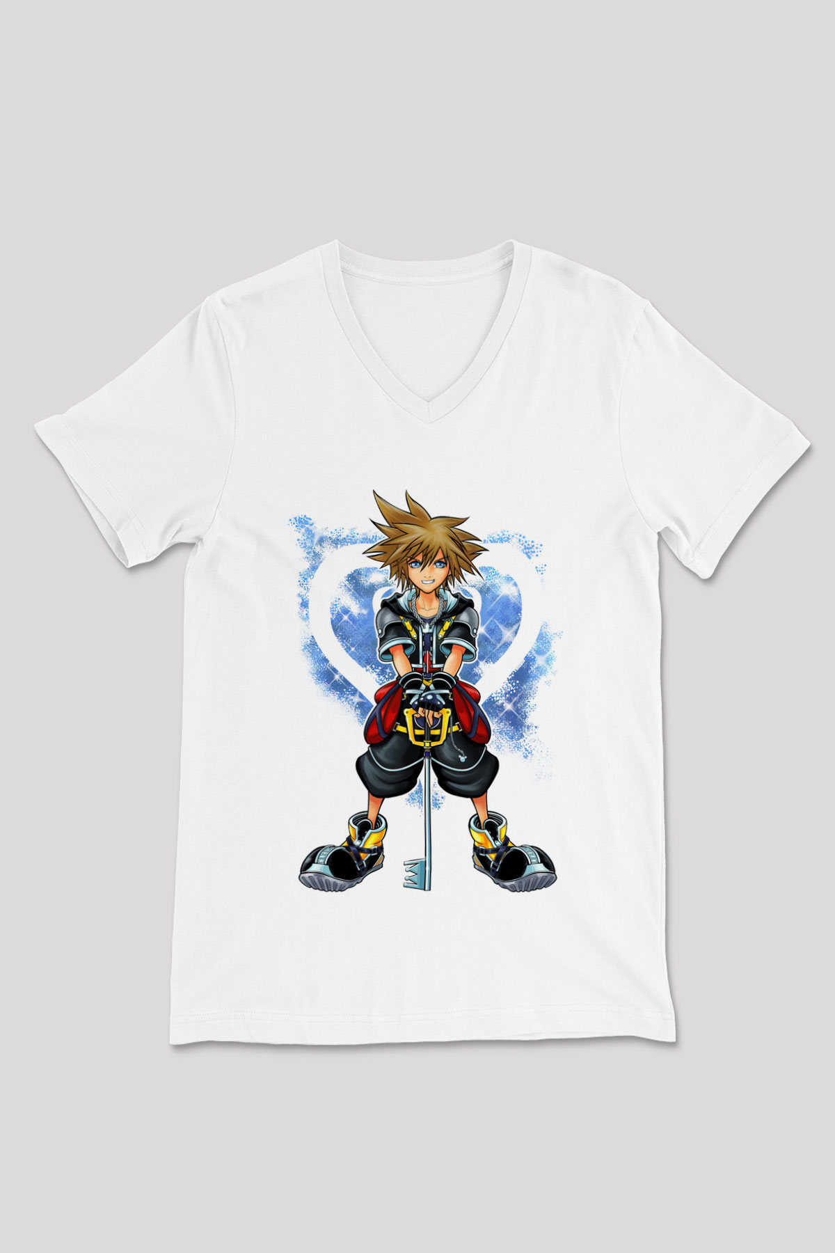 Kingdom Hearts Beyaz Unisex V Yaka Tişört