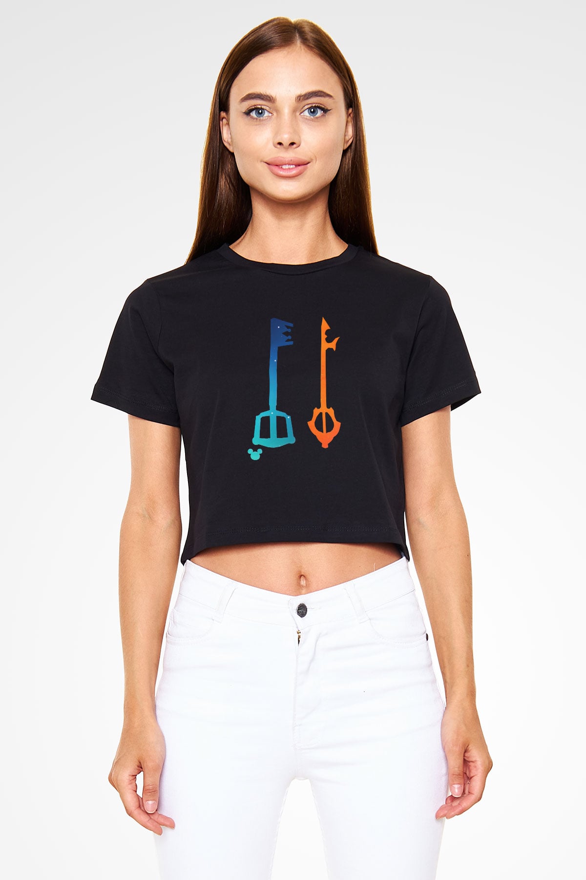 Kingdom Hearts Siyah Crop Top Tişört