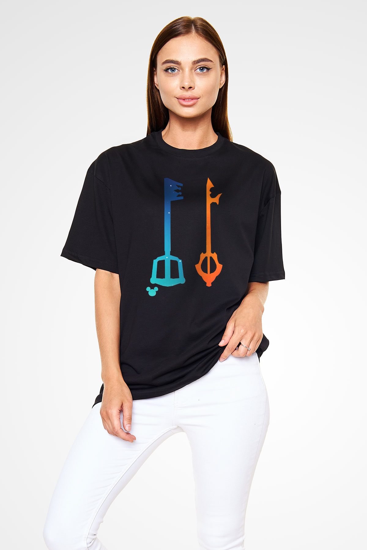 Kingdom Hearts Siyah Unisex Oversize Tişört T-Shirt