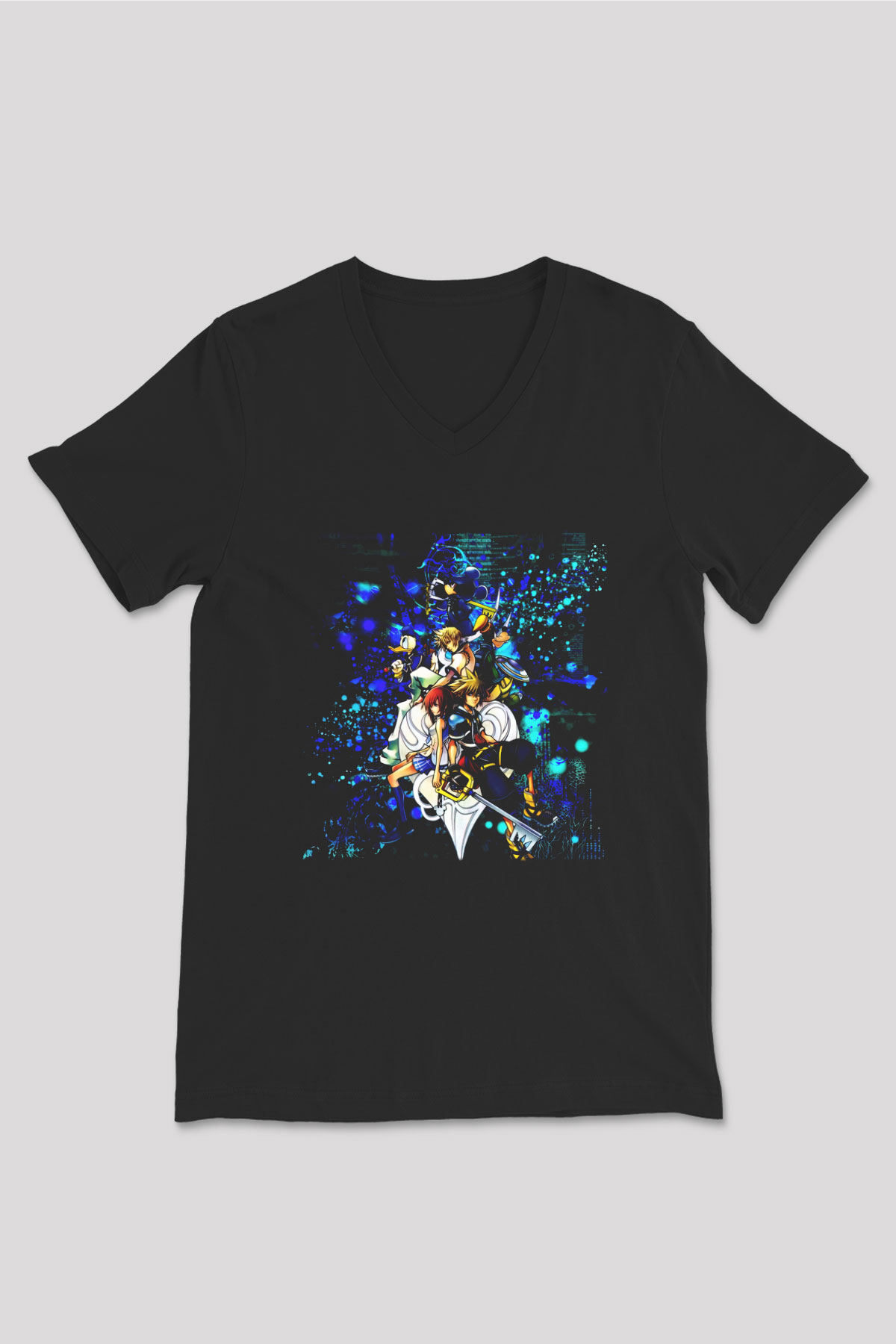 Kingdom Hearts Siyah Unisex V Yaka Tişört T-Shirt