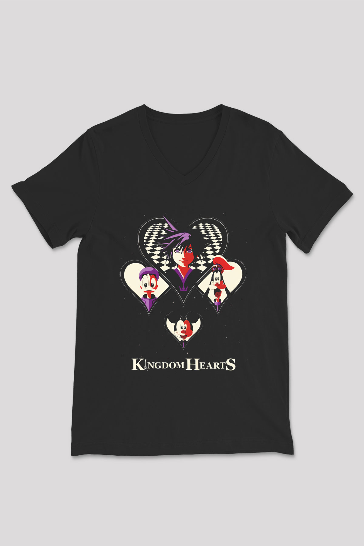 Kingdom Hearts Siyah Unisex V Yaka Tişört