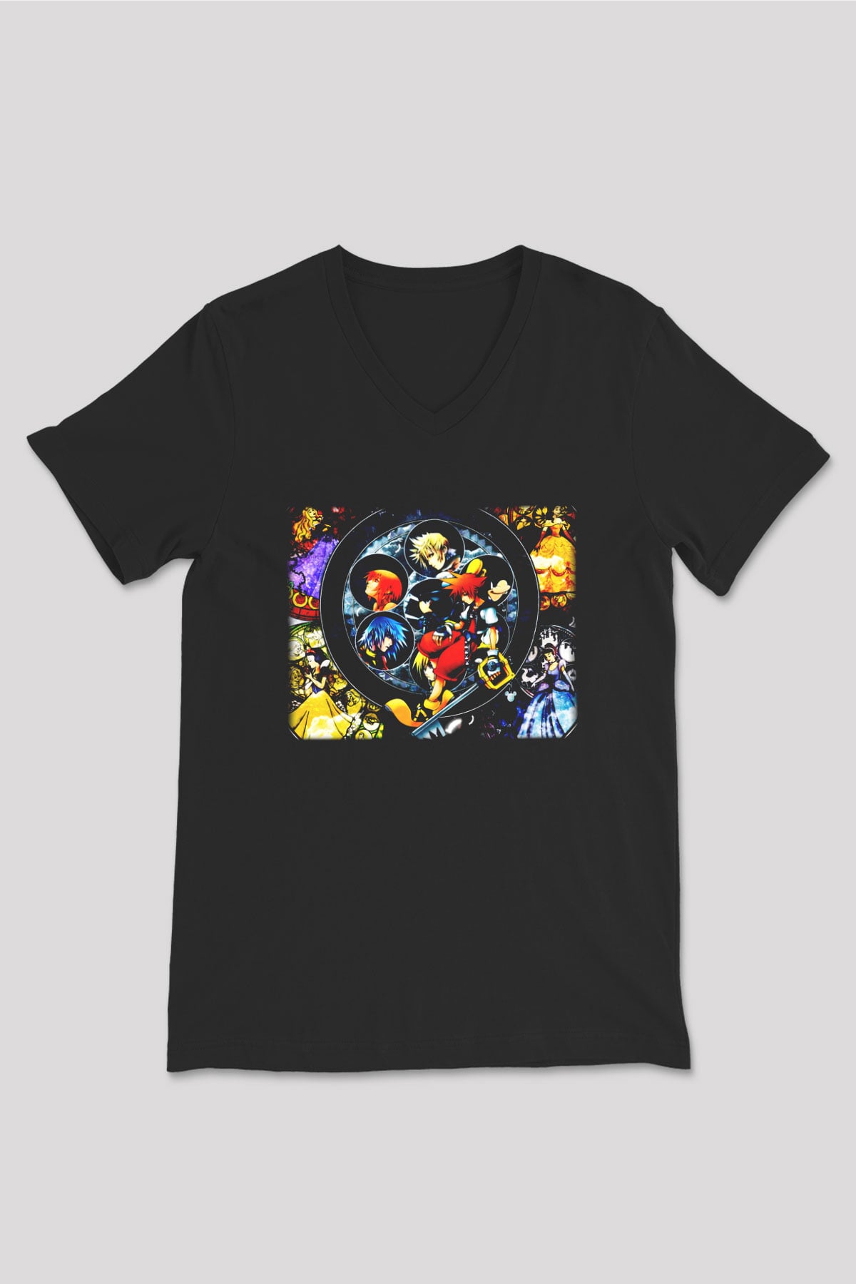Kingdom Hearts Siyah Unisex V Yaka Tişört T-Shirt