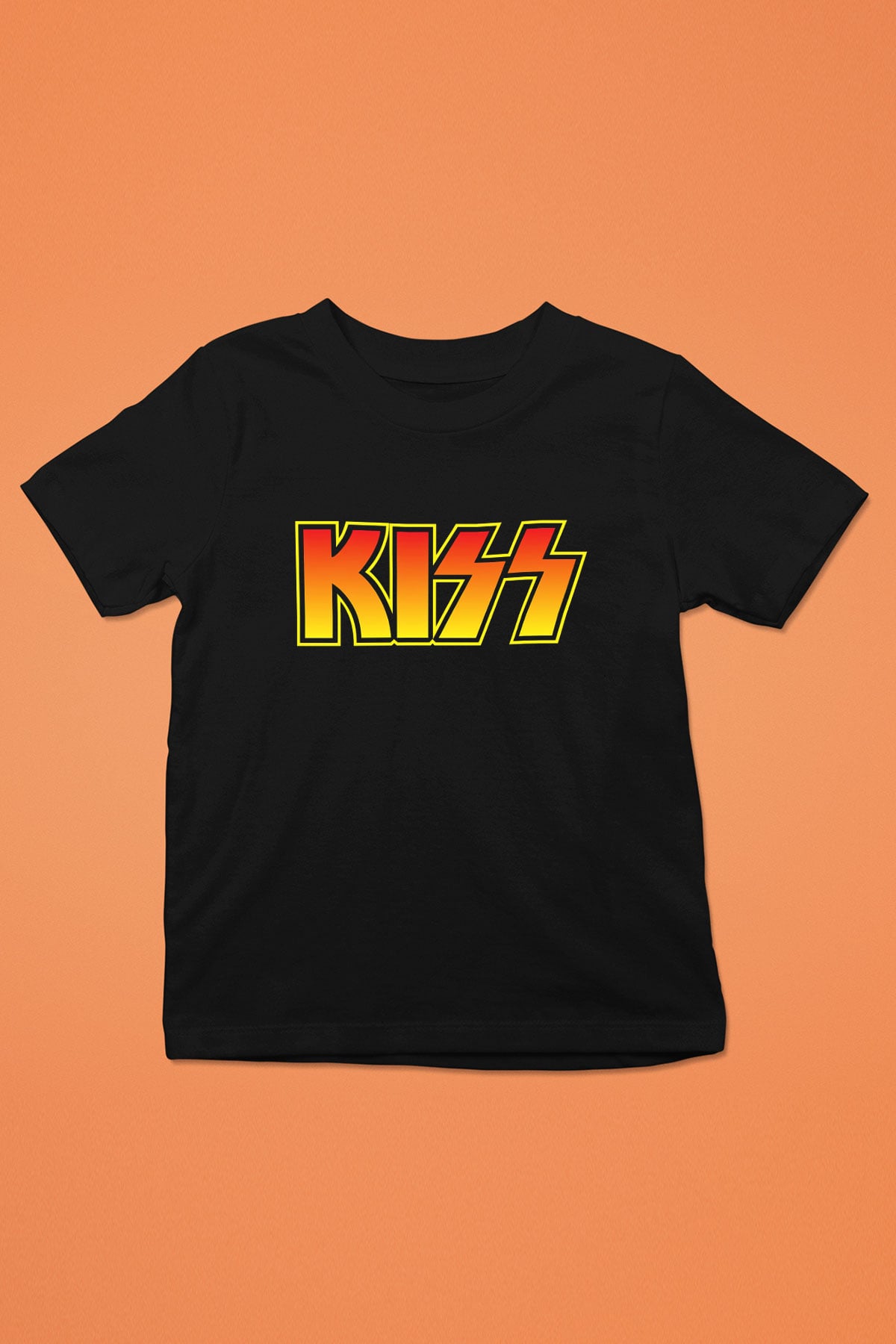 Kiss Baskılı Siyah Unisex Çocuk Tişört