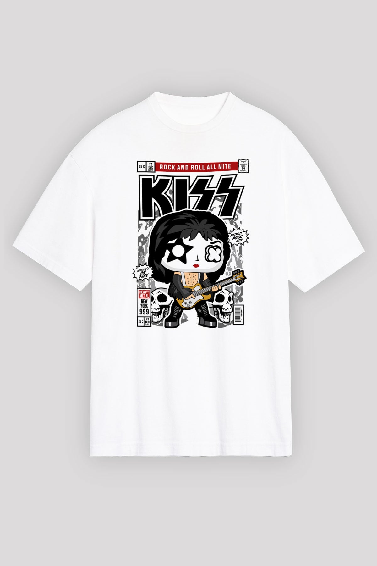 Kiss Baskılı Unisex Beyaz Oversize Tişört