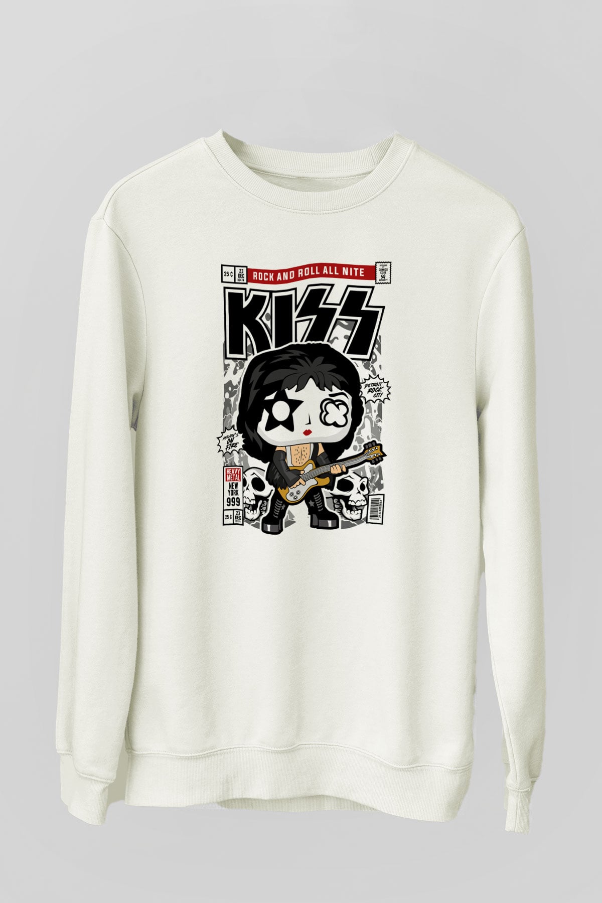 Kiss Baskılı Unisex Beyaz Sweatshirt