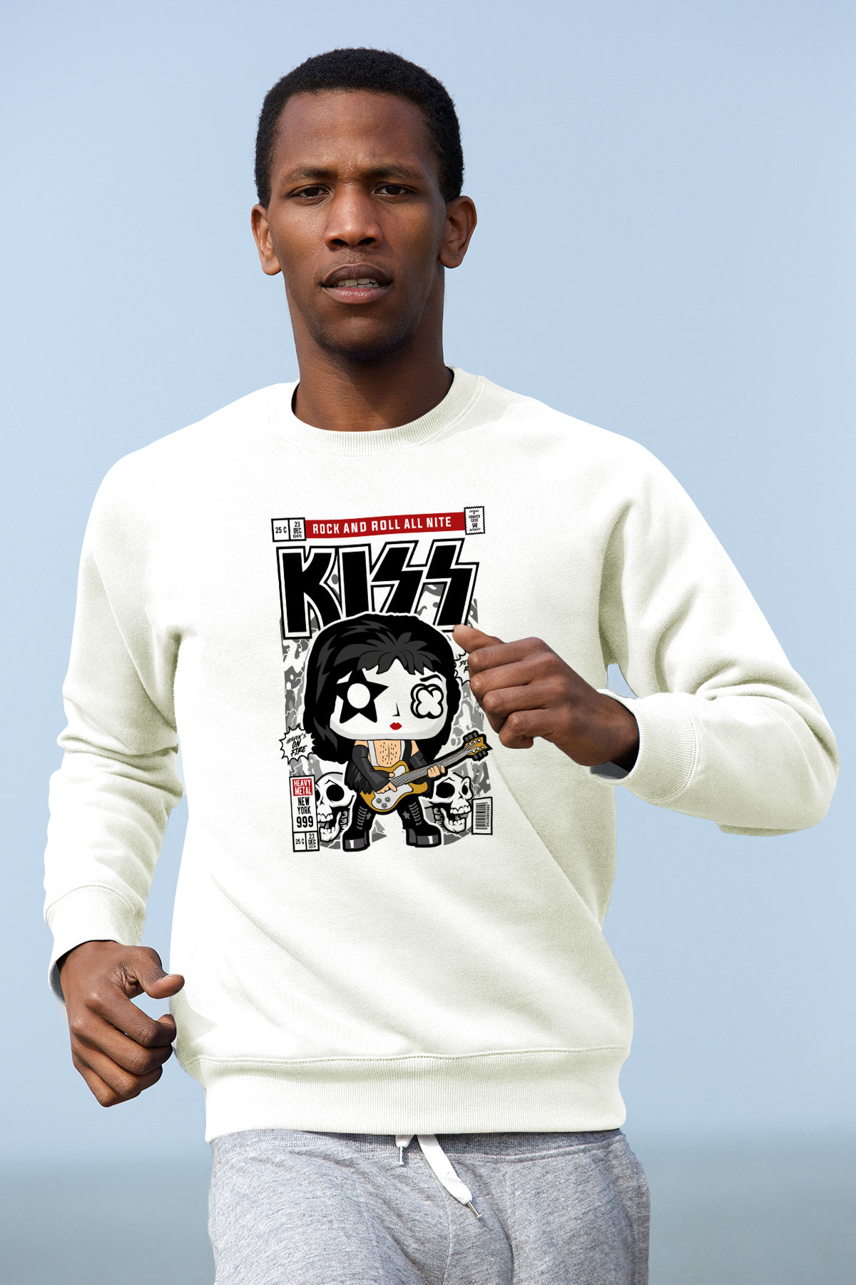 Kiss Baskılı Unisex Beyaz Sweatshirt