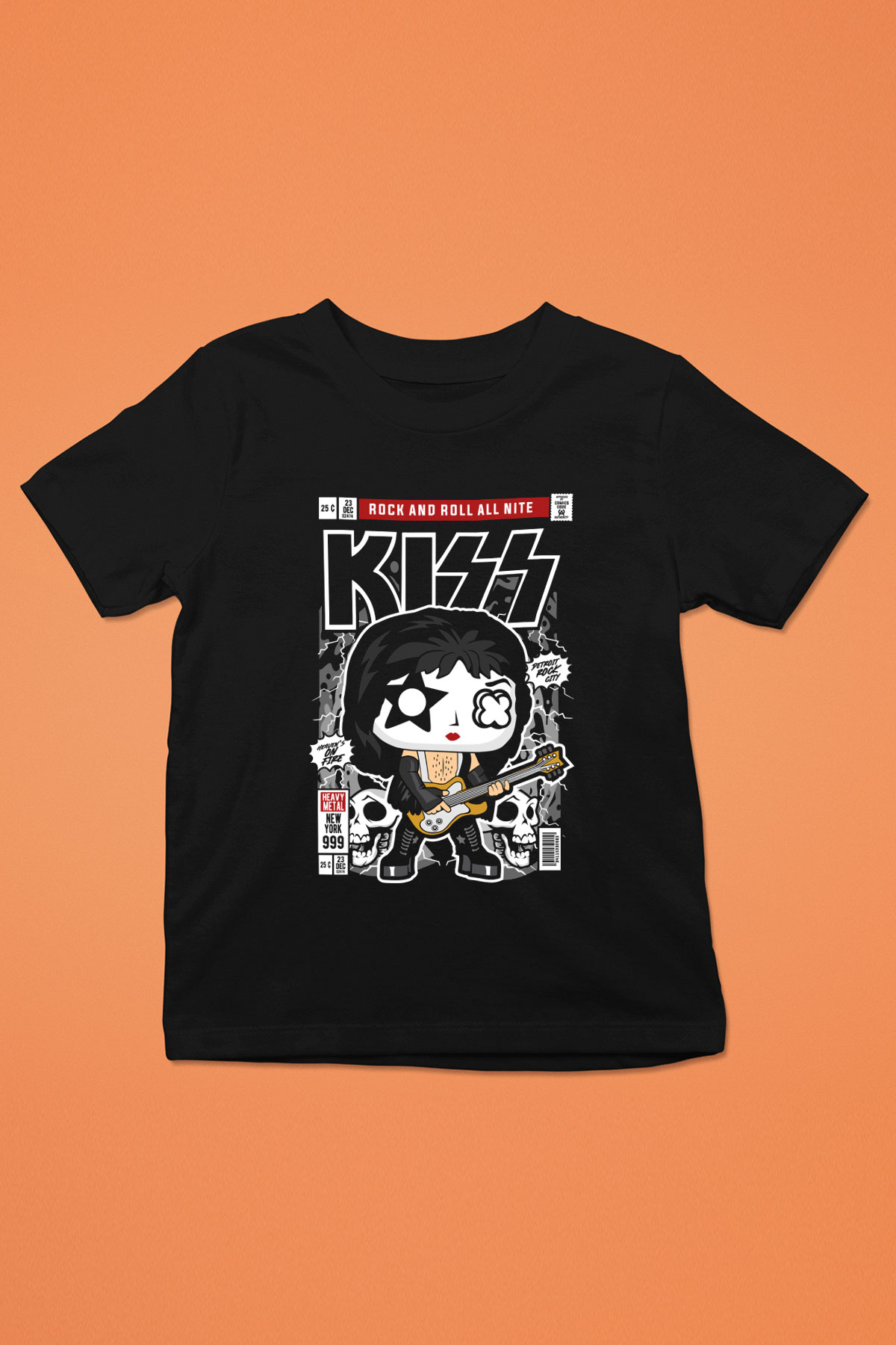 Kiss Baskılı Unisex Siyah Çocuk Tişört