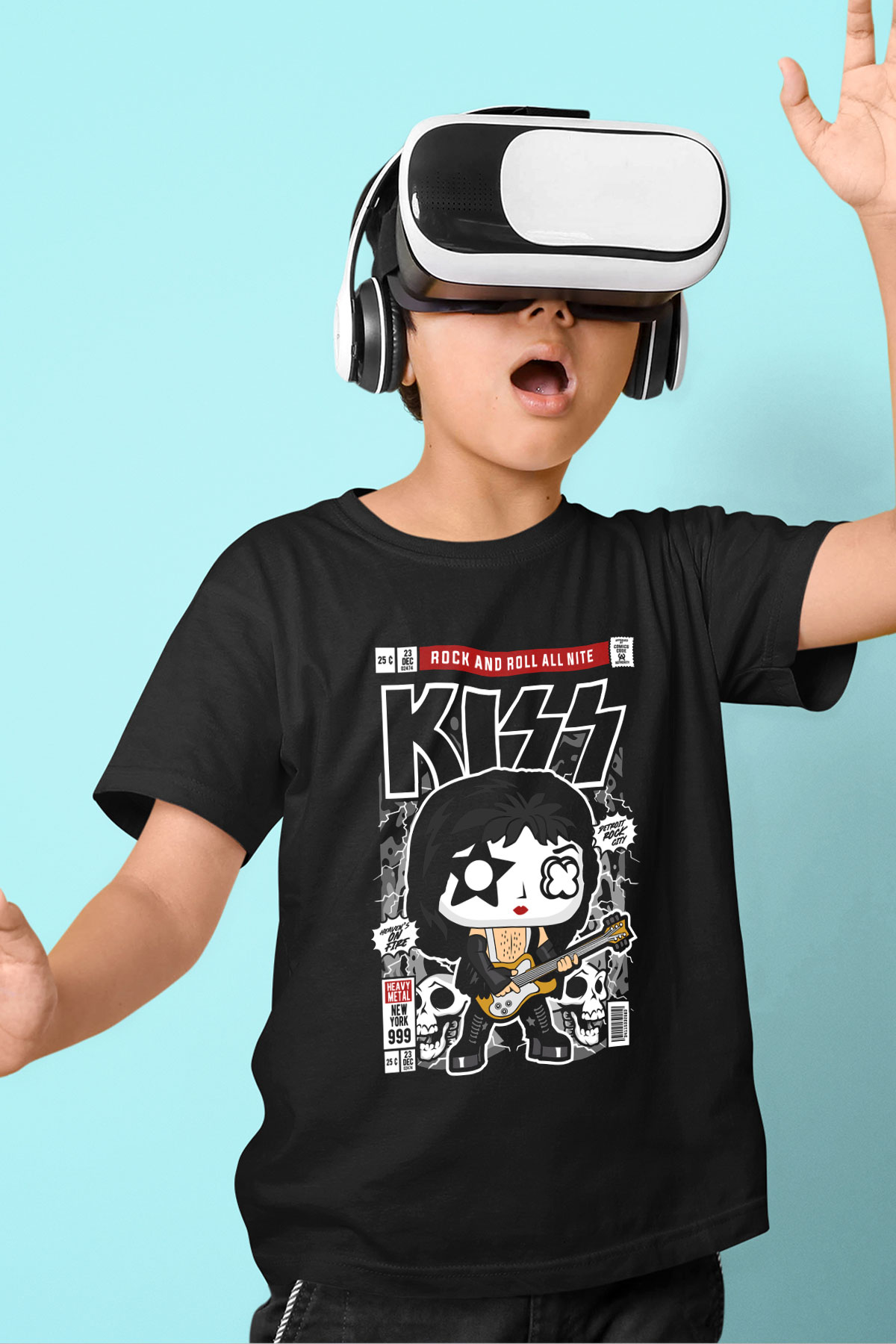 Kiss Baskılı Unisex Siyah Çocuk Tişört