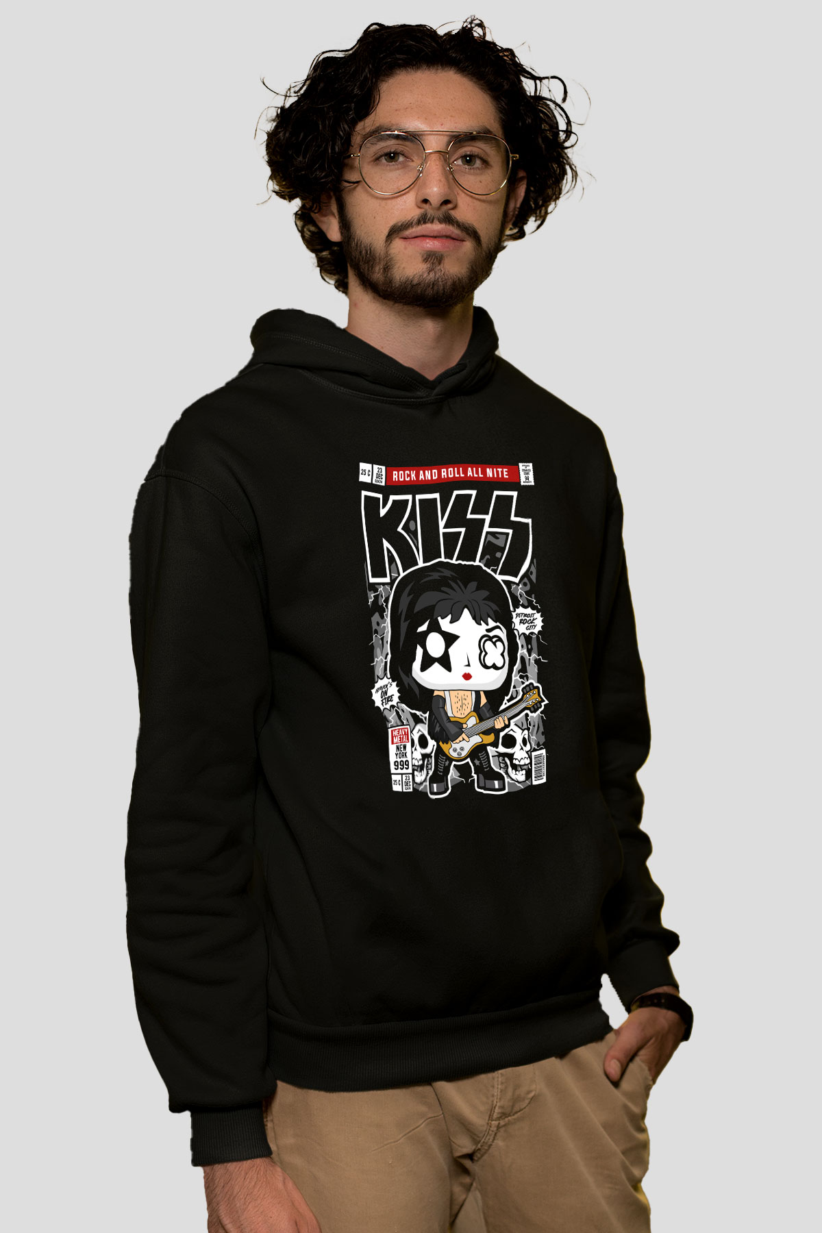 Kiss Baskılı Unisex Siyah Hoodie