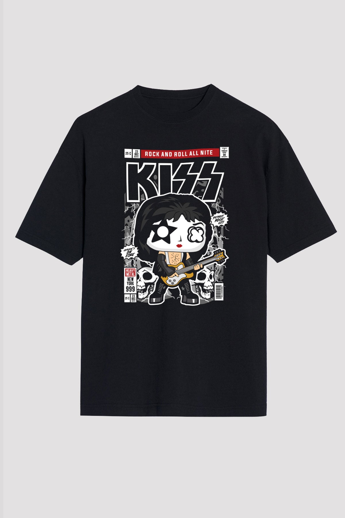 Kiss Baskılı Unisex Siyah Oversize Tişört