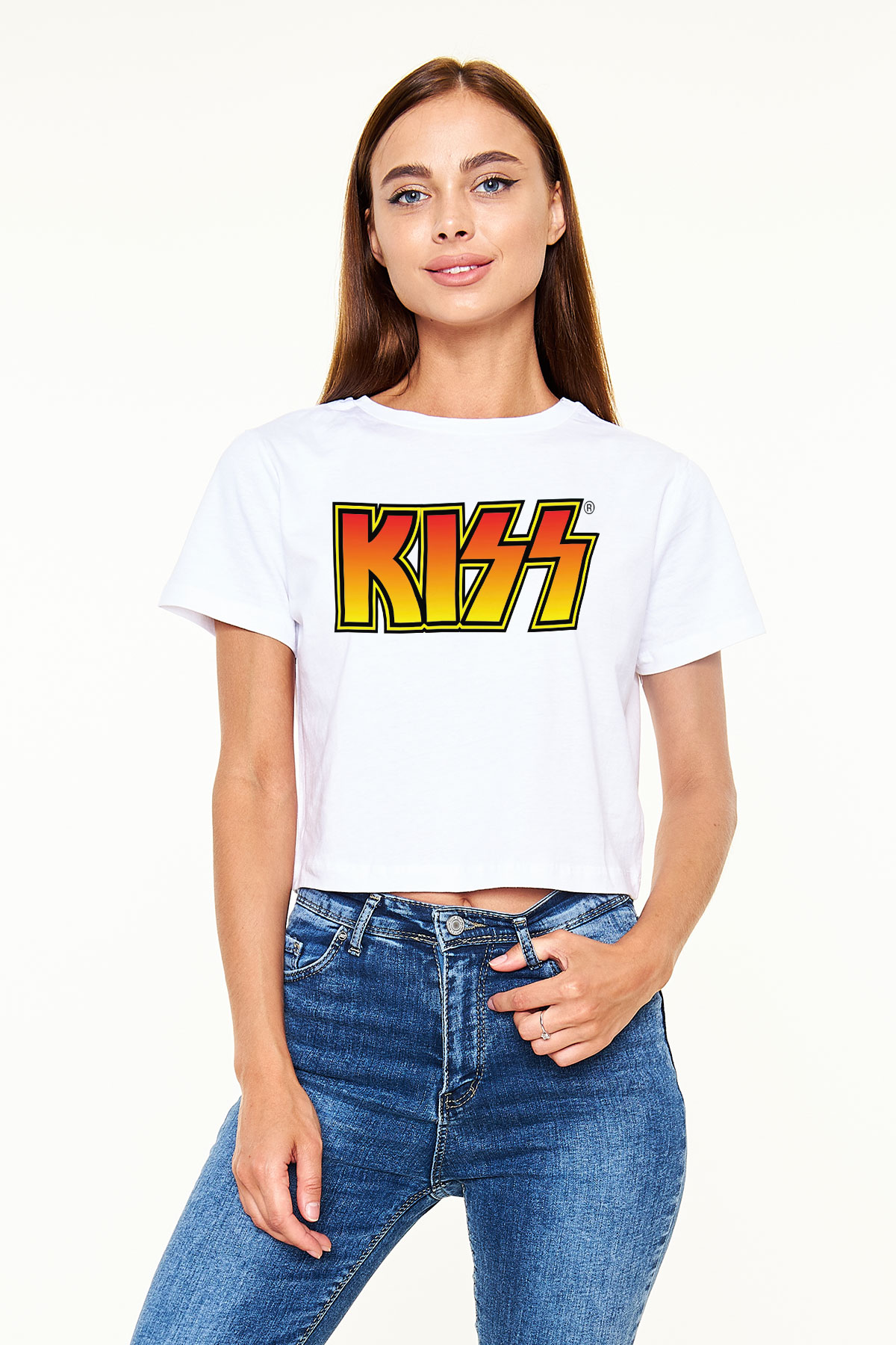 Kiss Beyaz Croptop Tişört