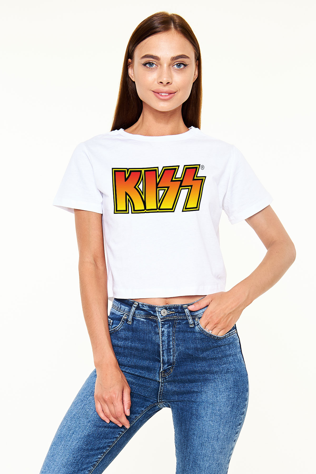 Kiss Beyaz Croptop Tişört