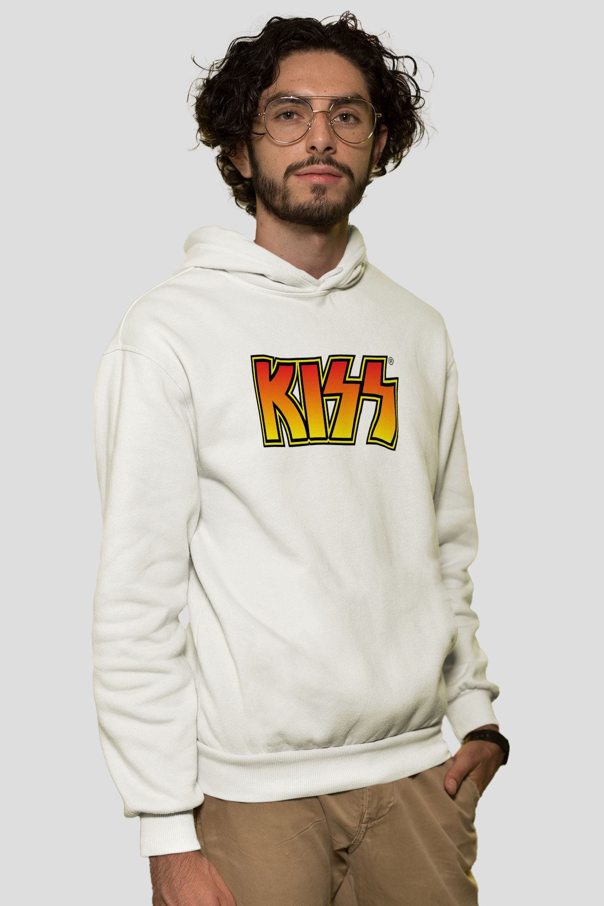 Kiss Beyaz Unisex Kapşonlu Sweatshirt